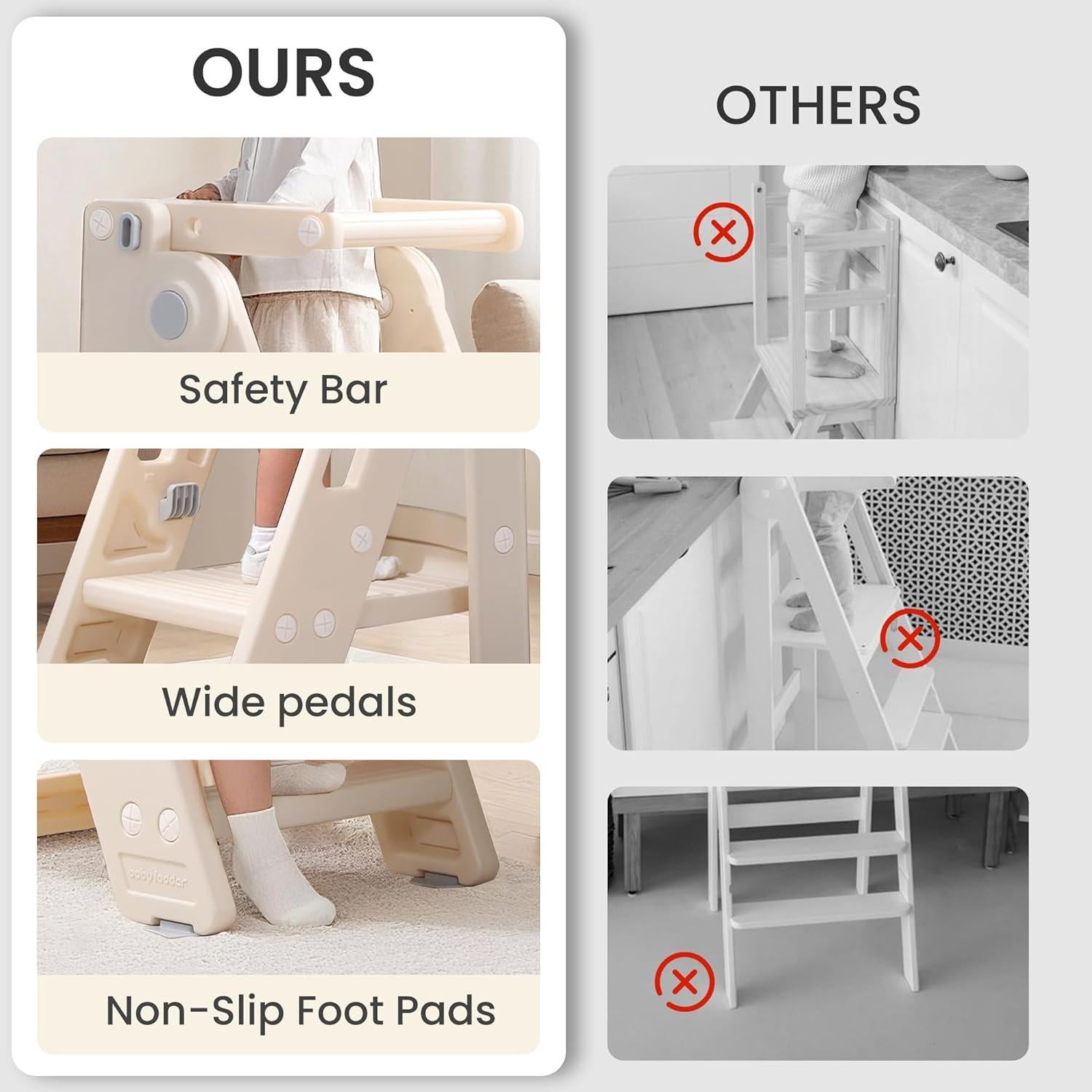 Torre Plegable para Niños Hoopyosms Altura Ajustable Beige