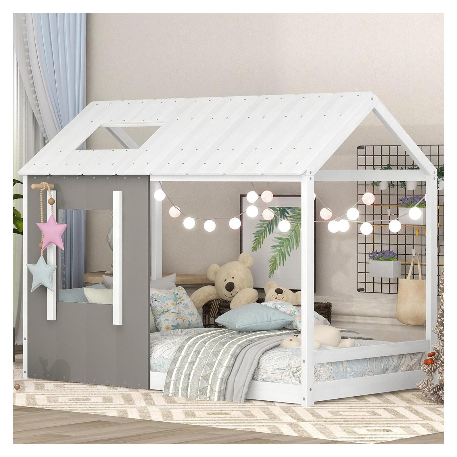 Marco de Cama Montessori Twin Bellemave Gris Blanco Antiguo