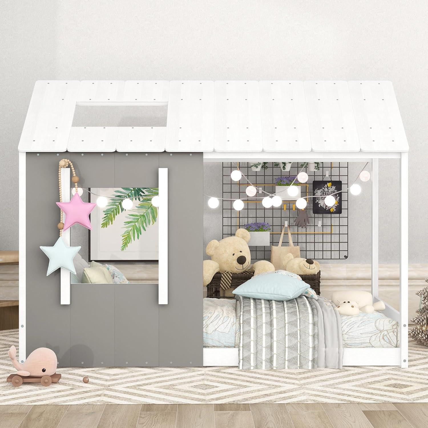 Marco de Cama Montessori Twin Bellemave Gris Blanco Antiguo