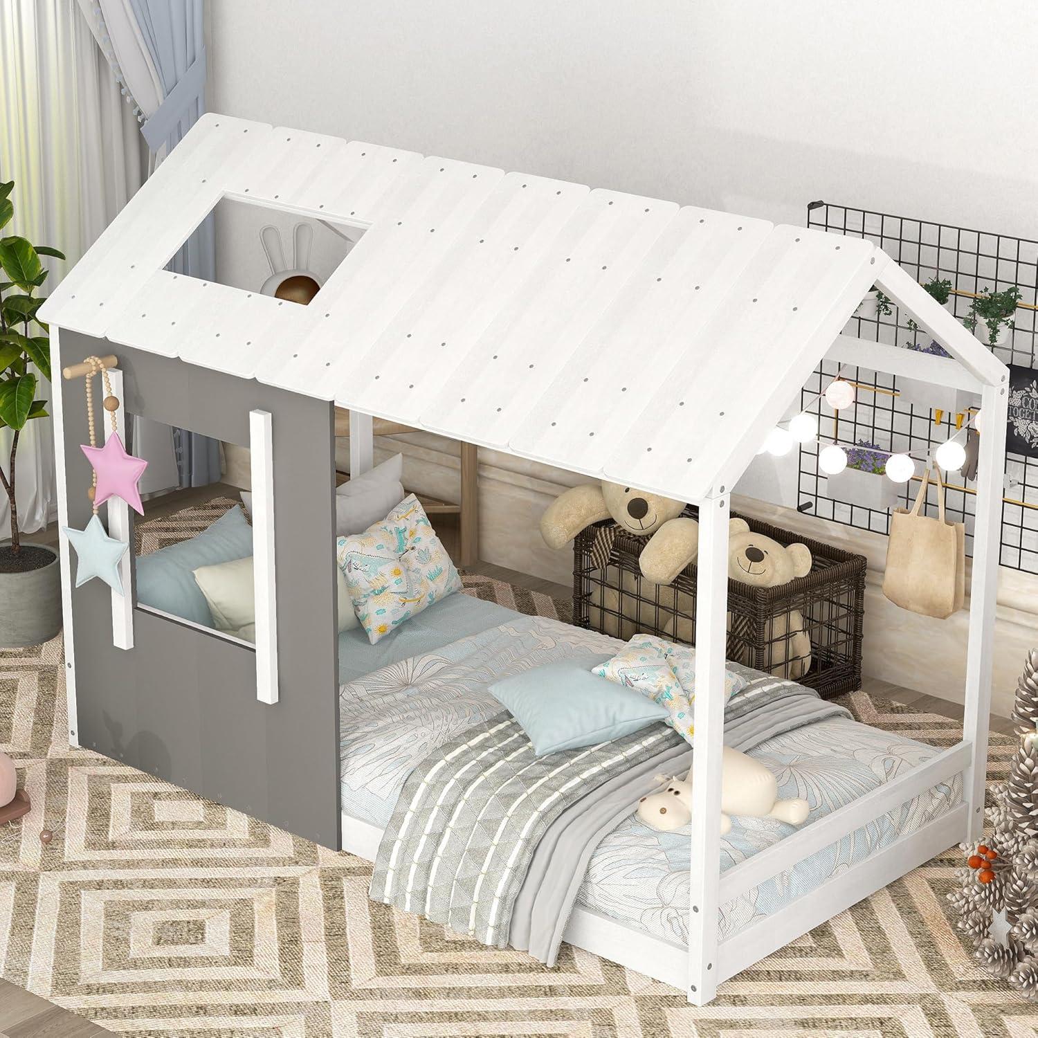 Marco de Cama Montessori Twin Bellemave Gris Blanco Antiguo