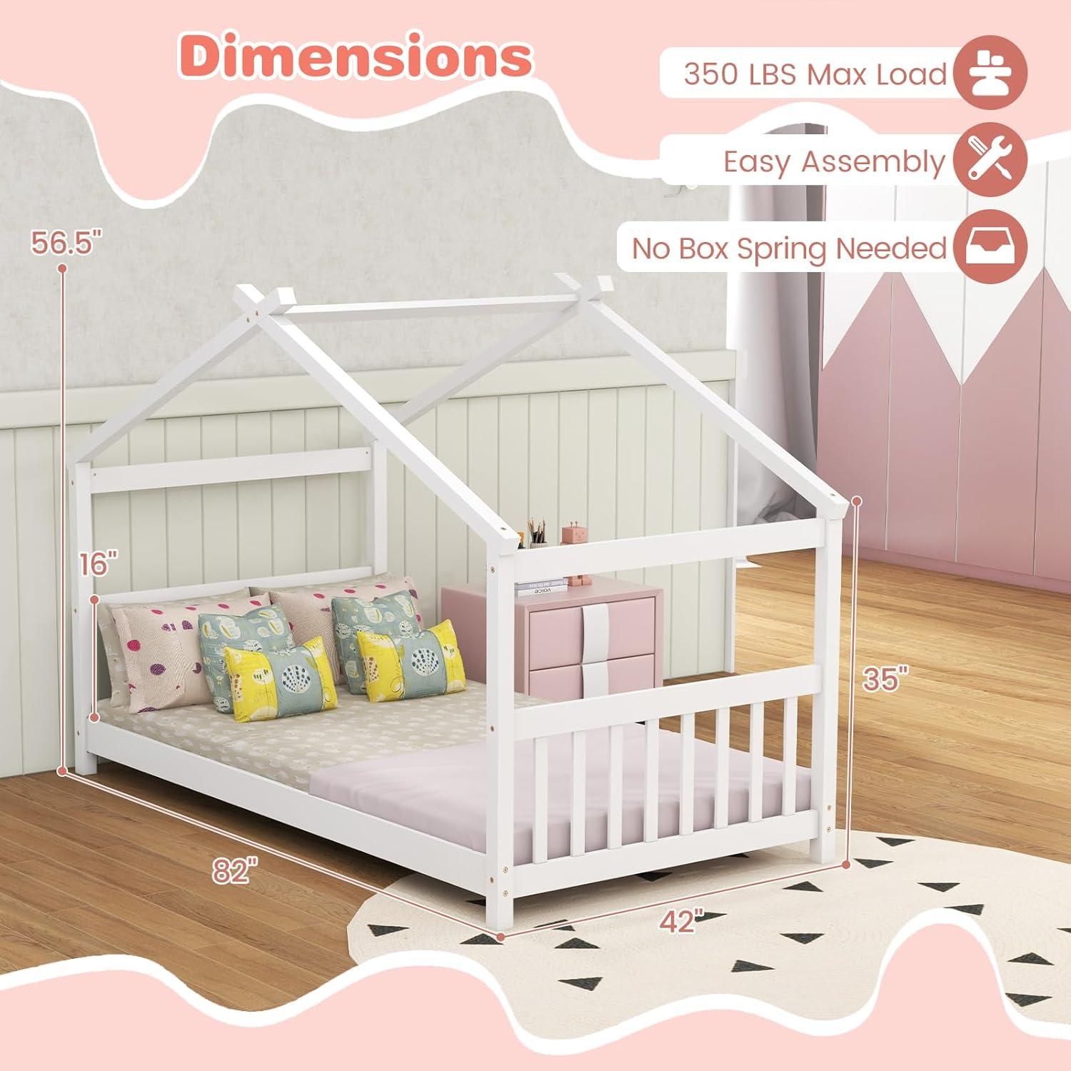Cama de Madera KOMFOTT Tipo Casa para Niños Twin Blanca