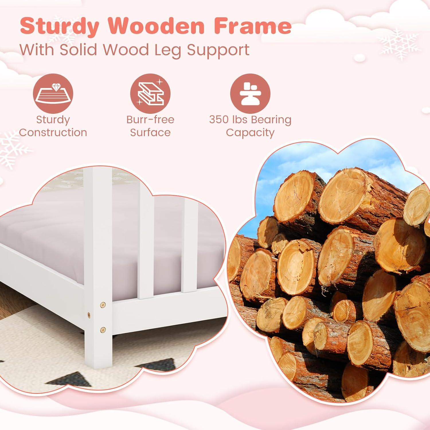 Cama de Madera KOMFOTT Tipo Casa para Niños Twin Blanca