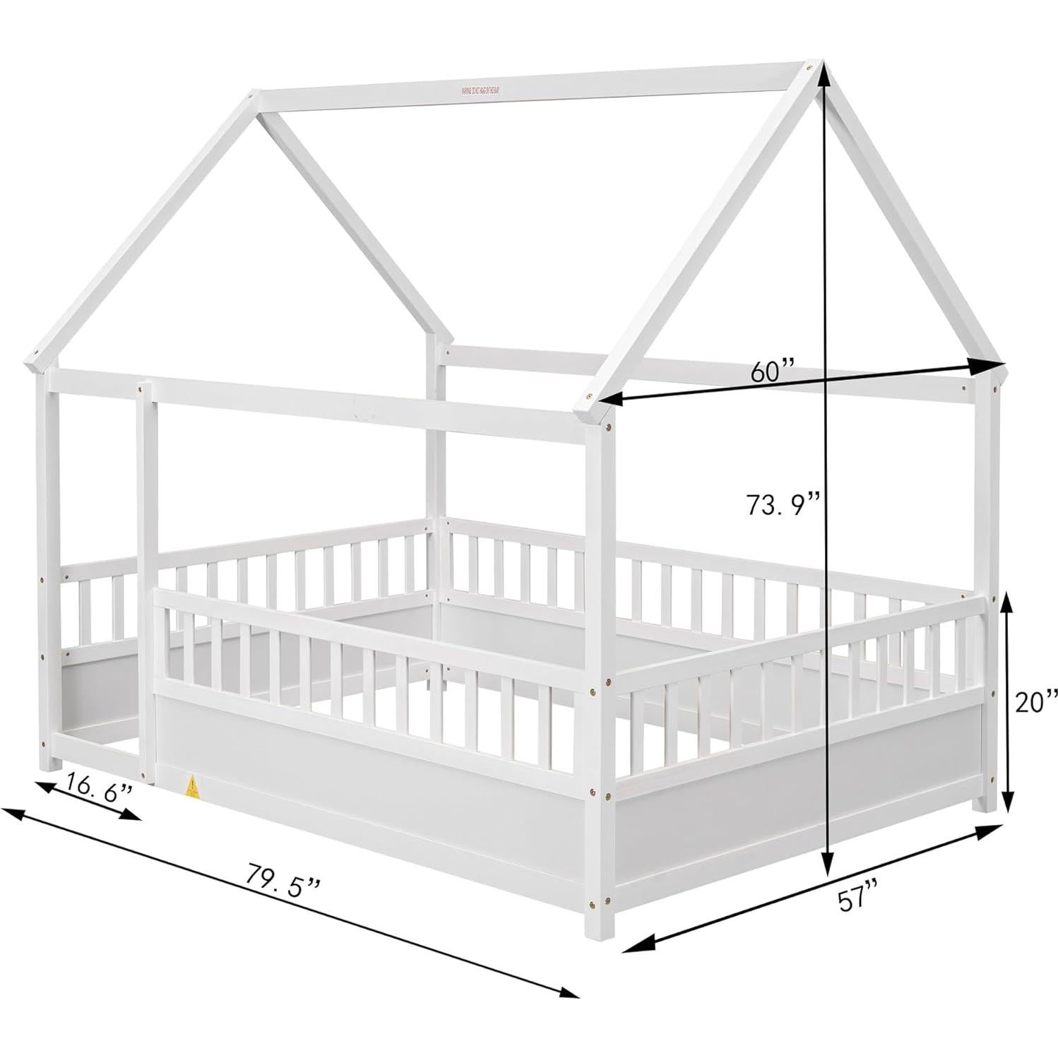 Cama Montessori Completa Bellemave Blanca con Techo y Cerca