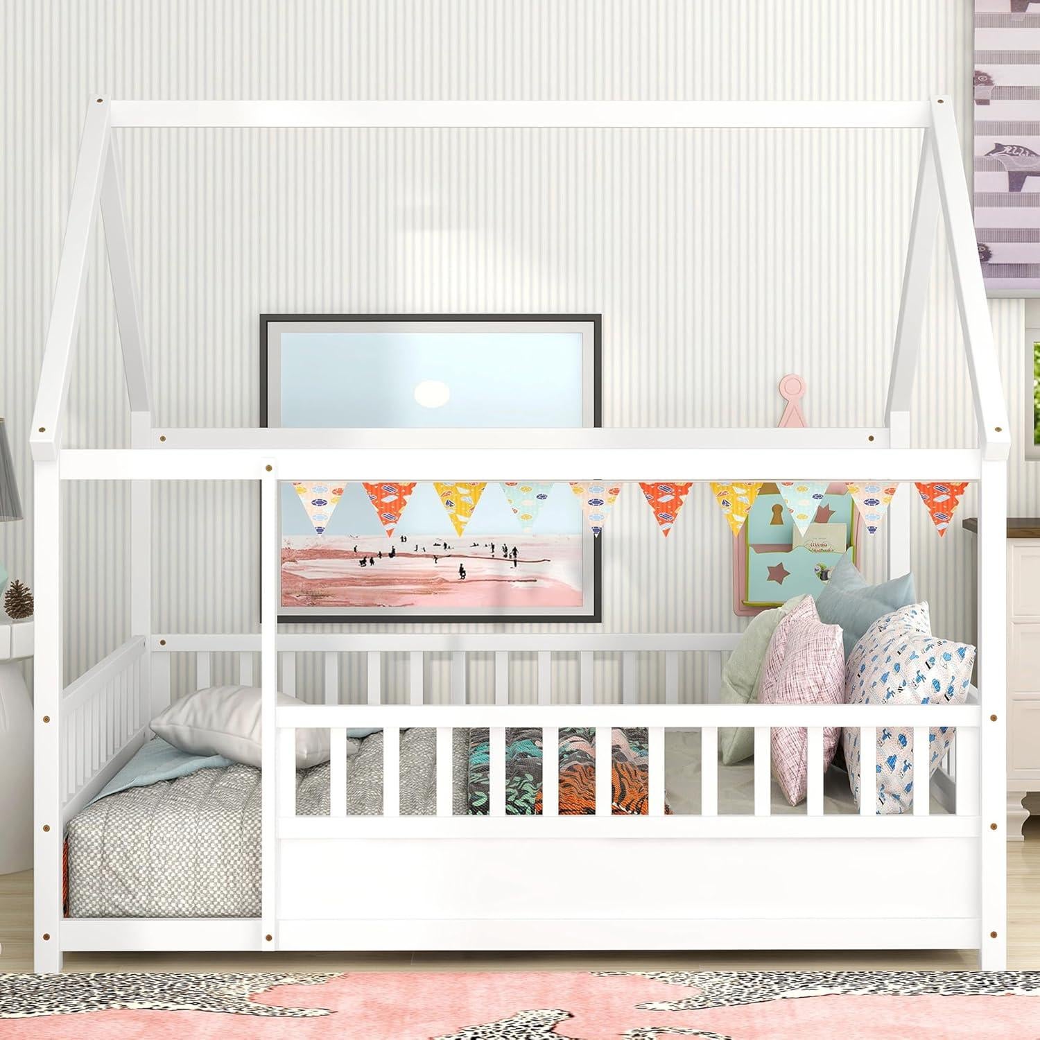Cama Montessori Completa Bellemave Blanca con Techo y Cerca