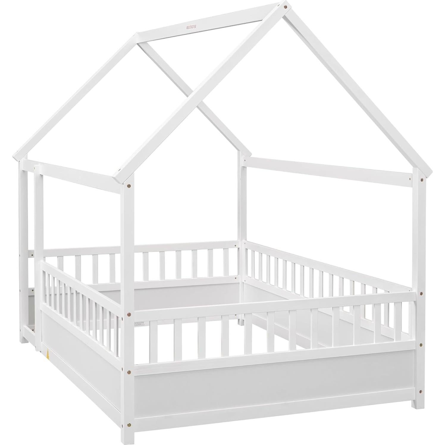 Cama Montessori Completa Bellemave Blanca con Techo y Cerca