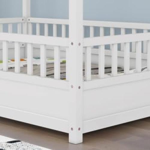 Cama Montessori Completa Bellemave Blanca con Techo y Cerca