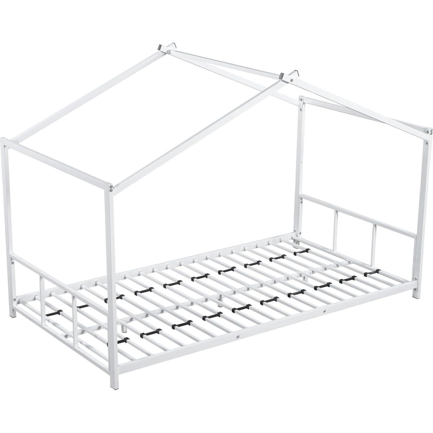 Cama Montessori Twin LINKHOO con Techo y Bloqueo, Blanca