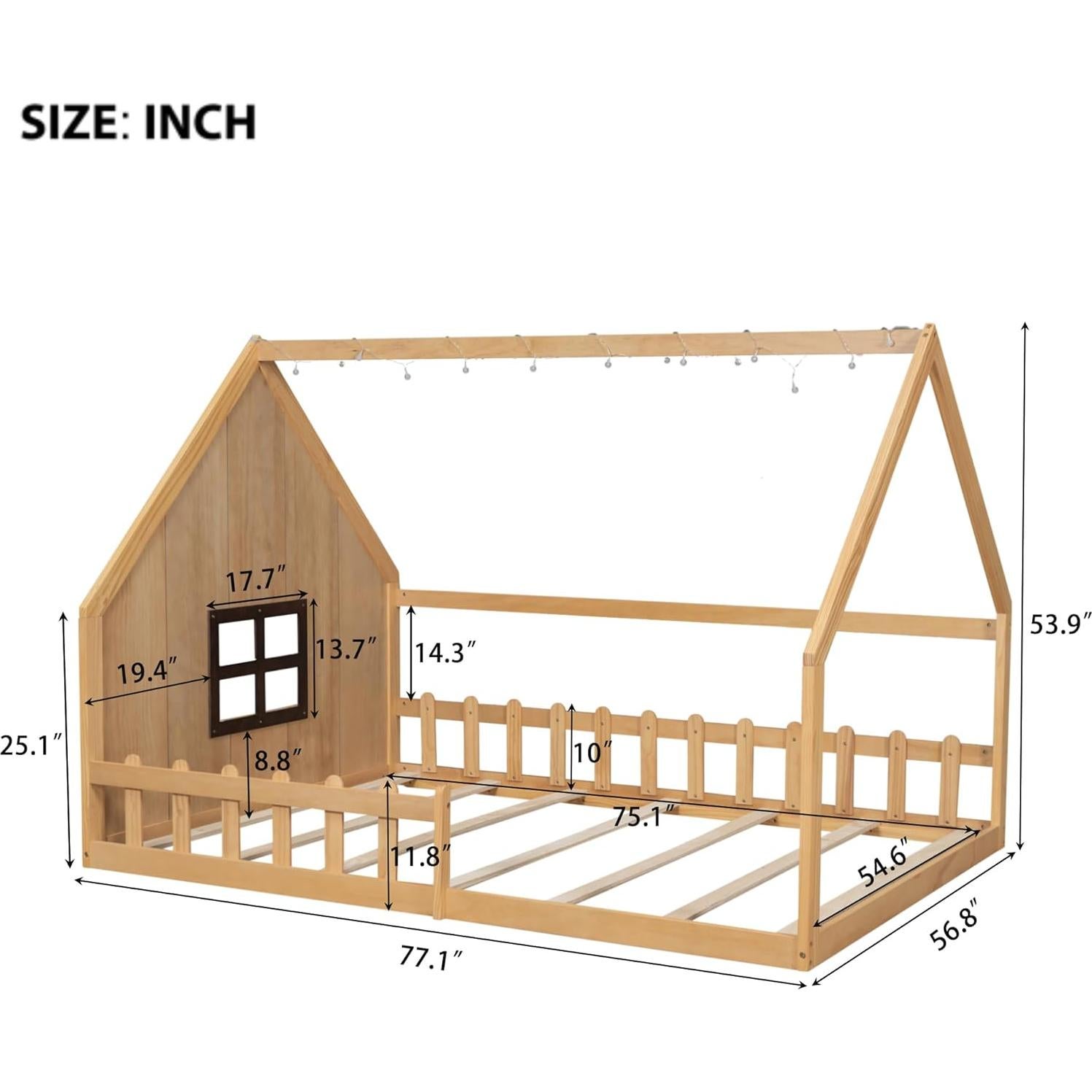 Cama Montessori Completa Merax con Luz LED y Cerca de Madera