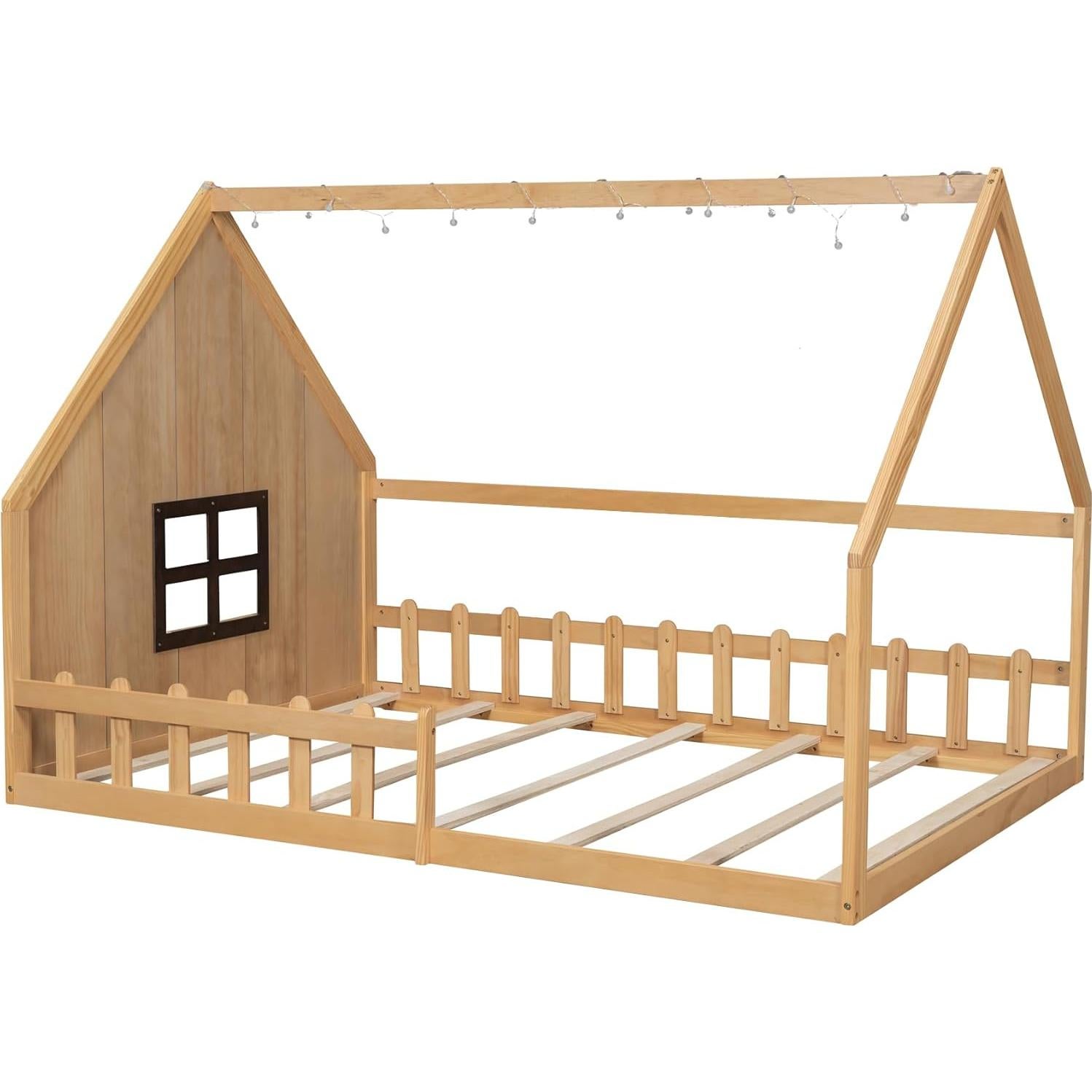 Cama Montessori Completa Merax con Luz LED y Cerca de Madera