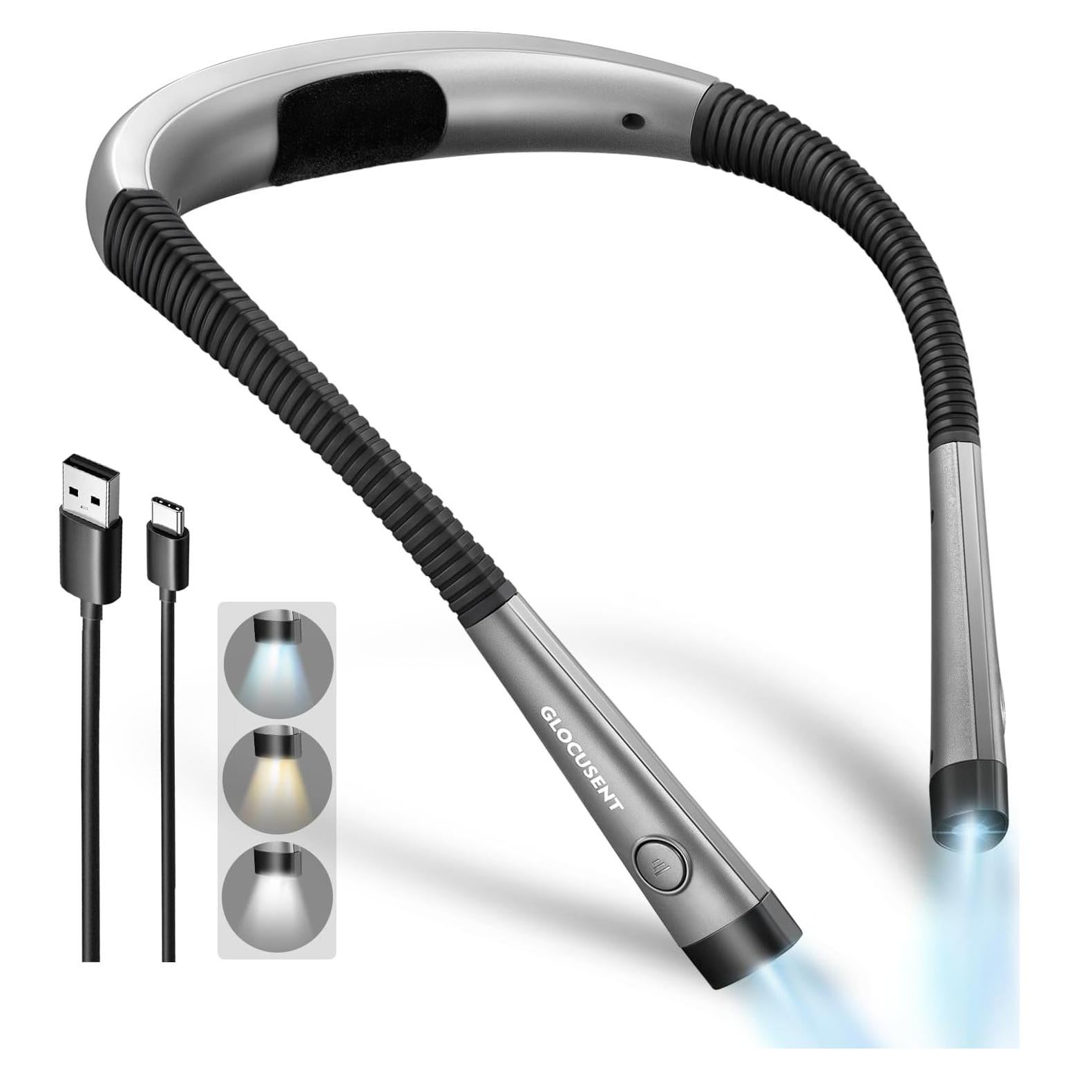 Luz de lectura Glocusent, 3 colores, 6 brillos, recargable