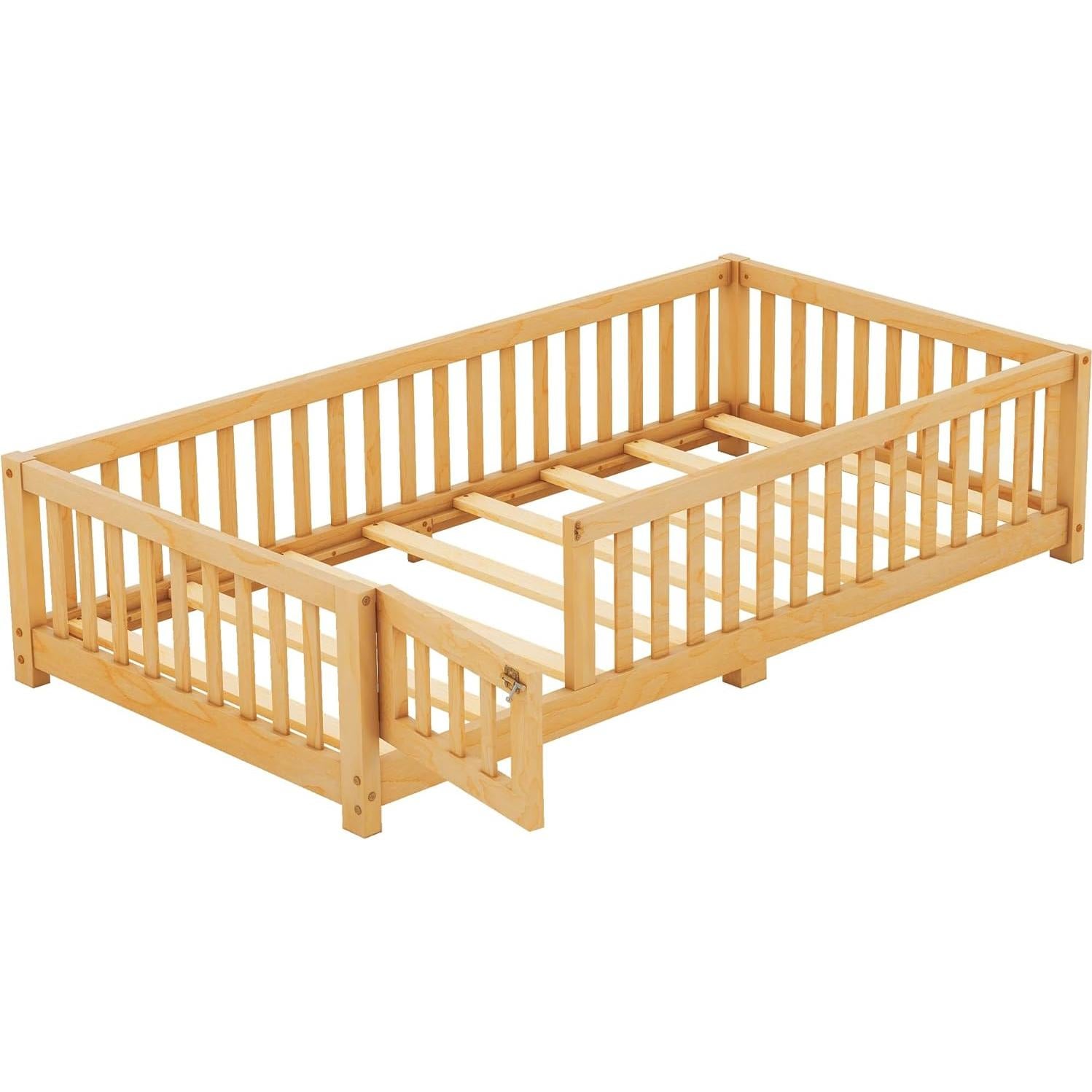 Cama de Piso Twin Bellemave con Listones y Barandilla Natural