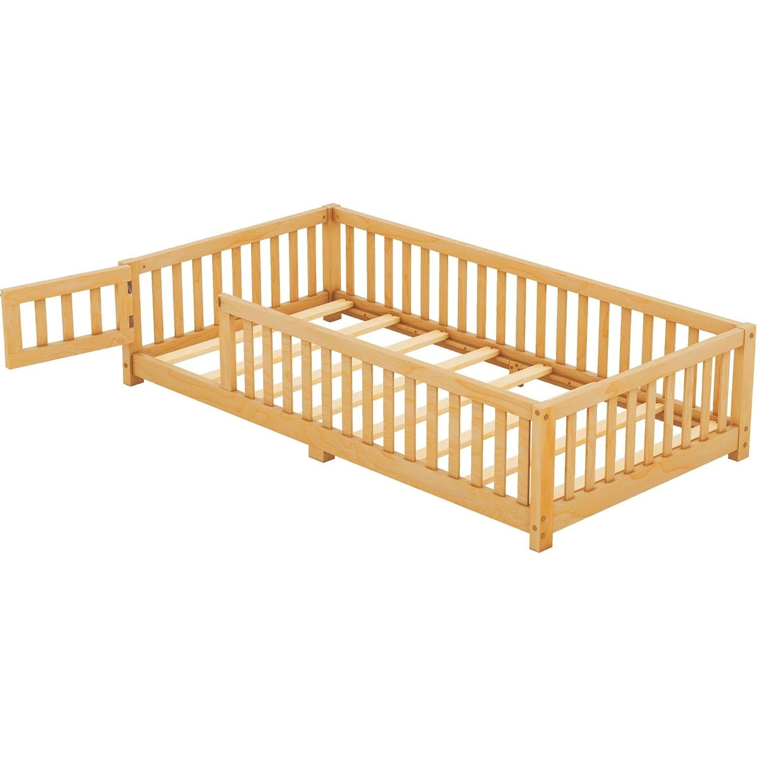 Cama de Piso Twin Bellemave con Listones y Barandilla Natural