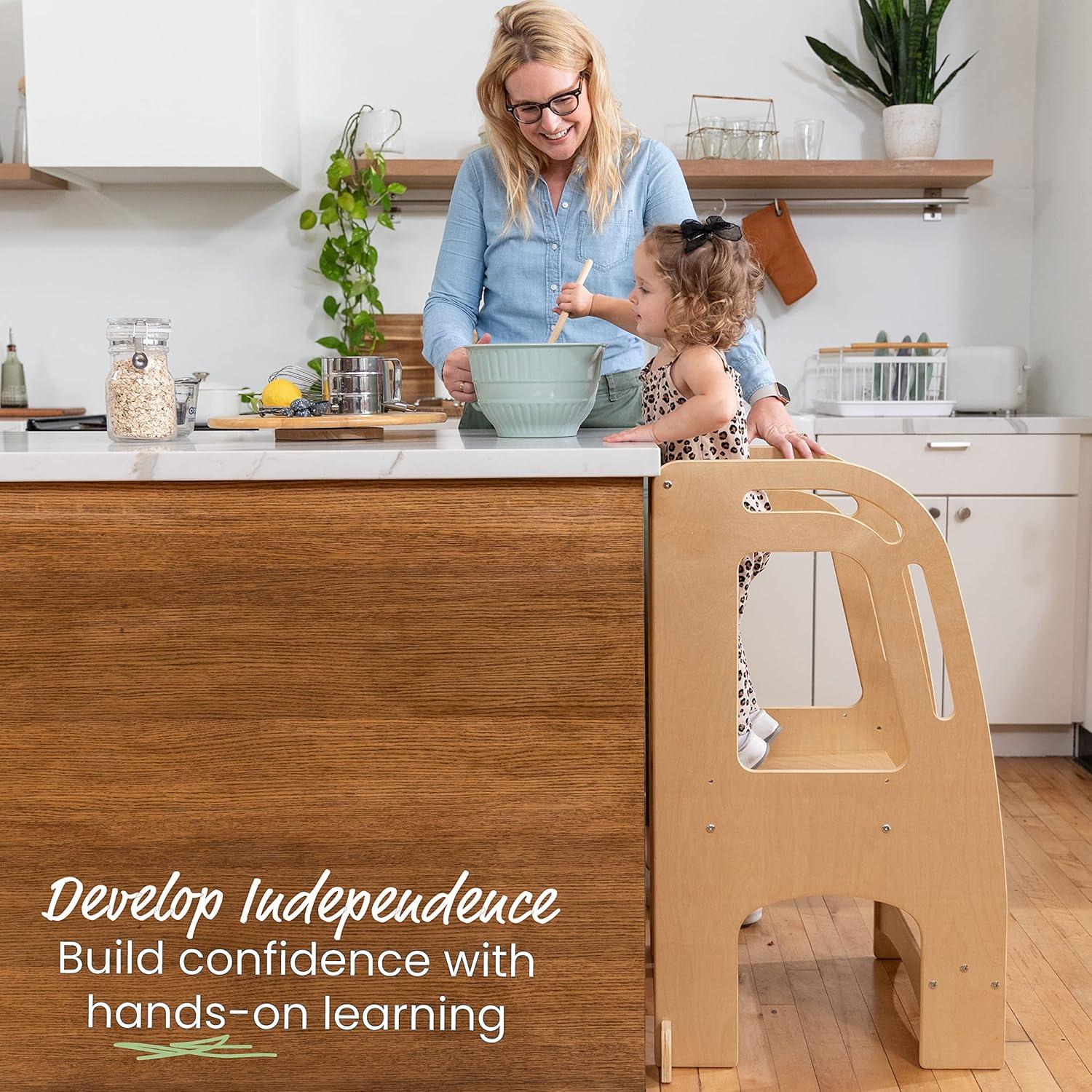 Torre de Cocina ECR4Kids para Niños, Taburete Natural Ajustable
