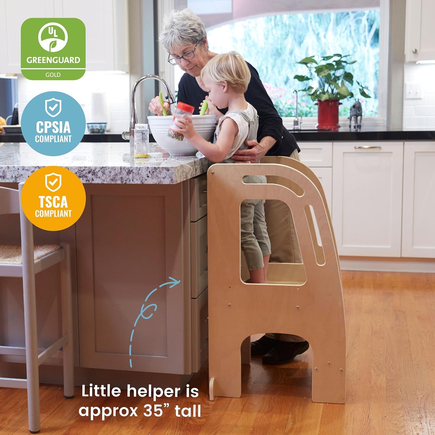 Torre de Cocina ECR4Kids para Niños, Taburete Natural Ajustable