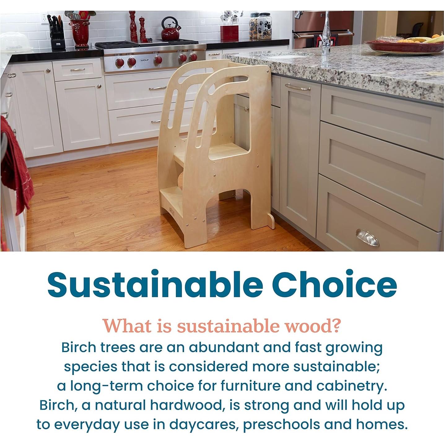 Torre de Cocina ECR4Kids para Niños, Taburete Natural Ajustable