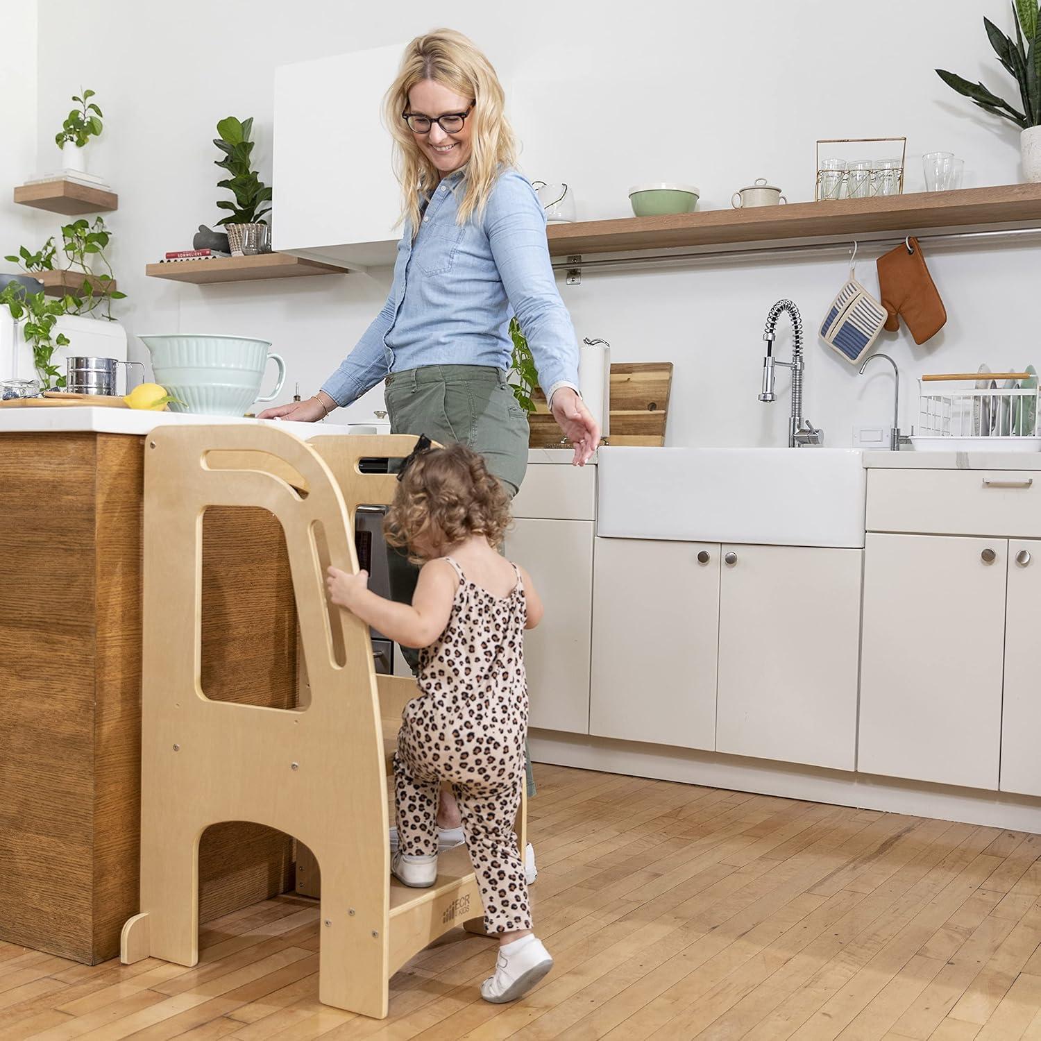 Torre de Cocina ECR4Kids para Niños, Taburete Natural Ajustable