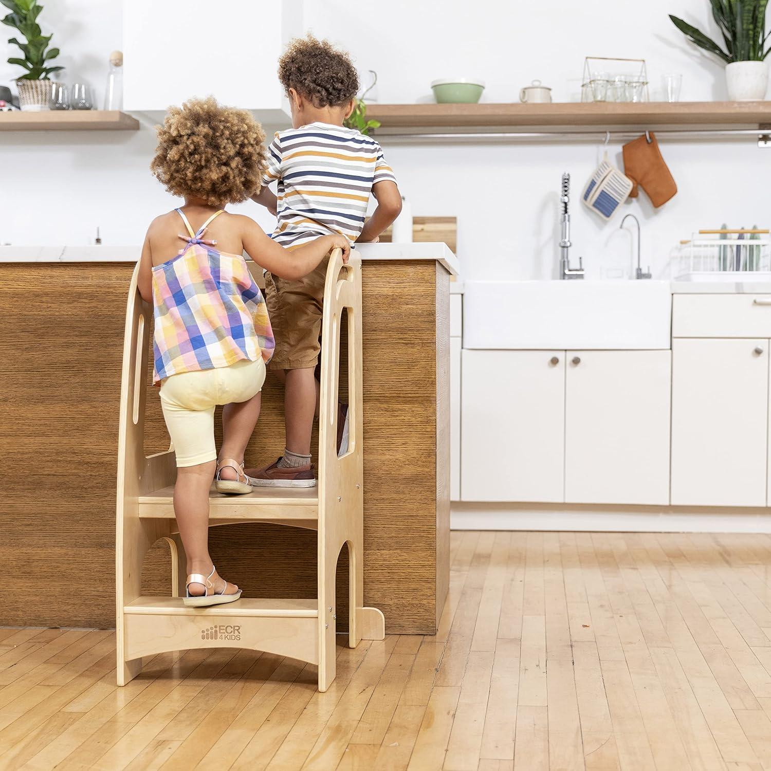Torre de Cocina ECR4Kids para Niños, Taburete Natural Ajustable