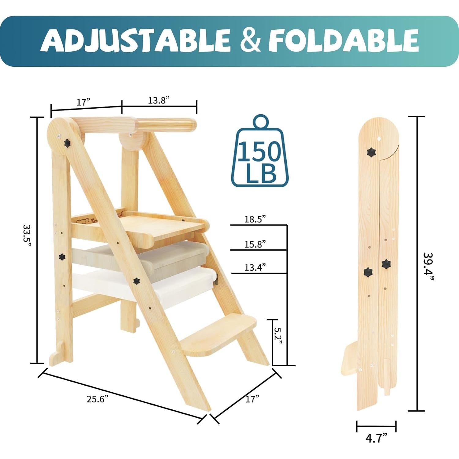 Torre Plegable para Niños Doerpuz - 3 Alturas Ajustables