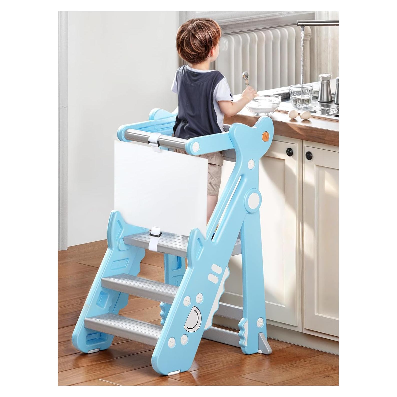 Torre Plegable para Niños VBABY, Taburete Ajustable Azul