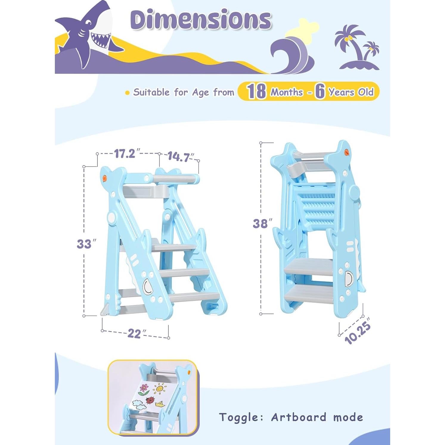 Torre Plegable para Niños VBABY, Taburete Ajustable Azul