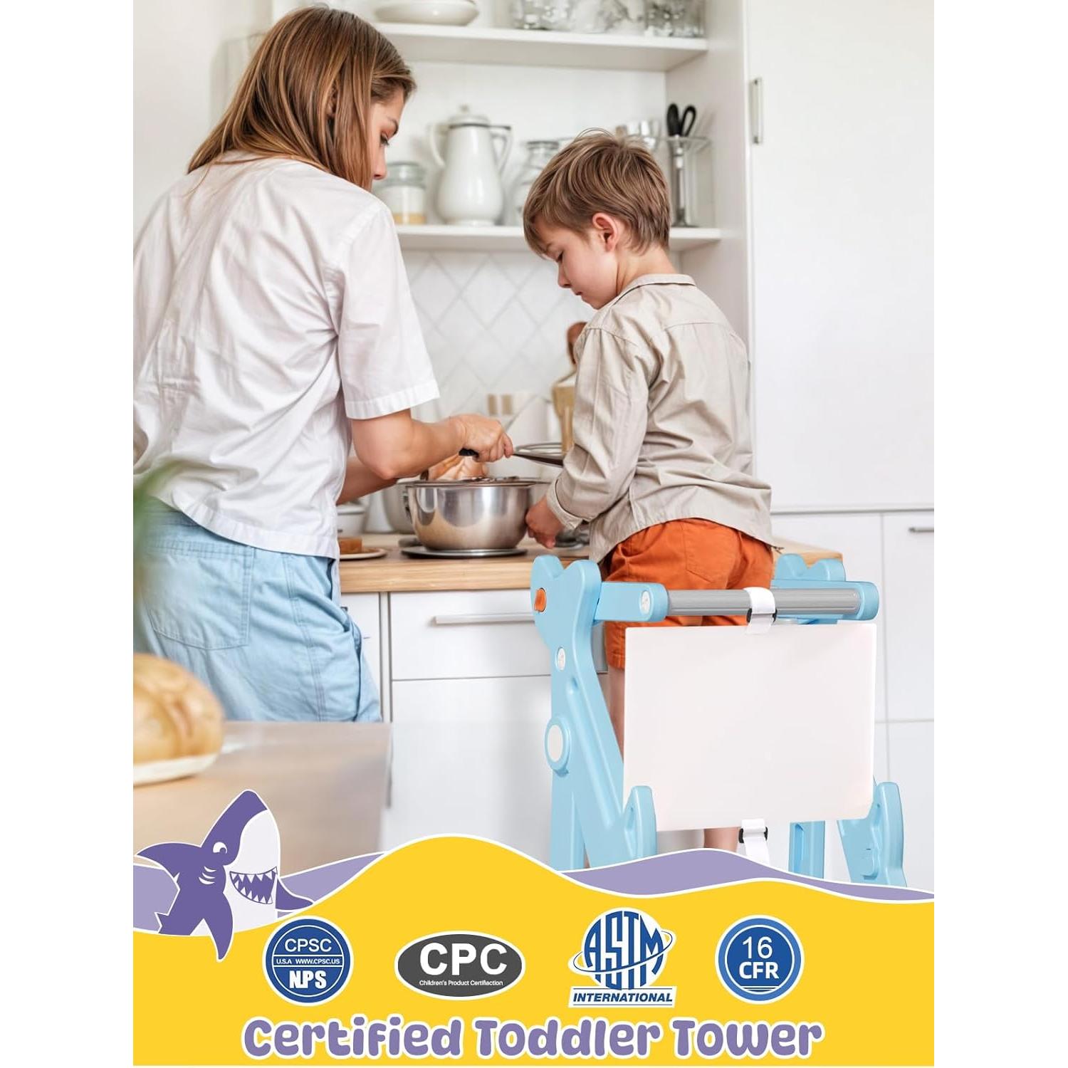 Torre Plegable para Niños VBABY, Taburete Ajustable Azul