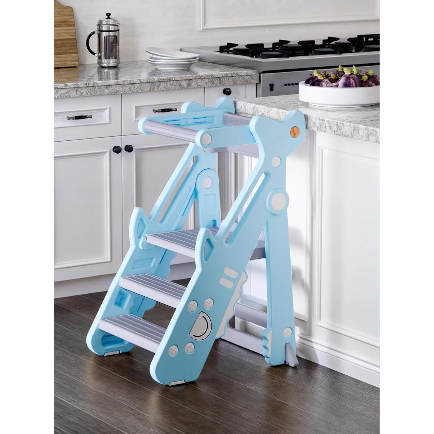 Torre Plegable para Niños VBABY, Taburete Ajustable Azul