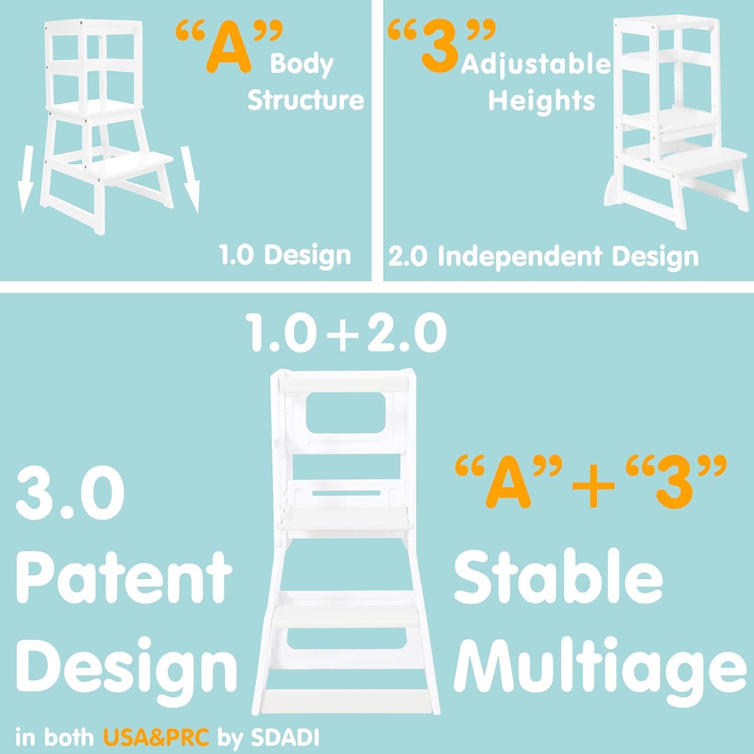 Escalera Ajustable SDADI para Niños, Taburete de Cocina y Baño