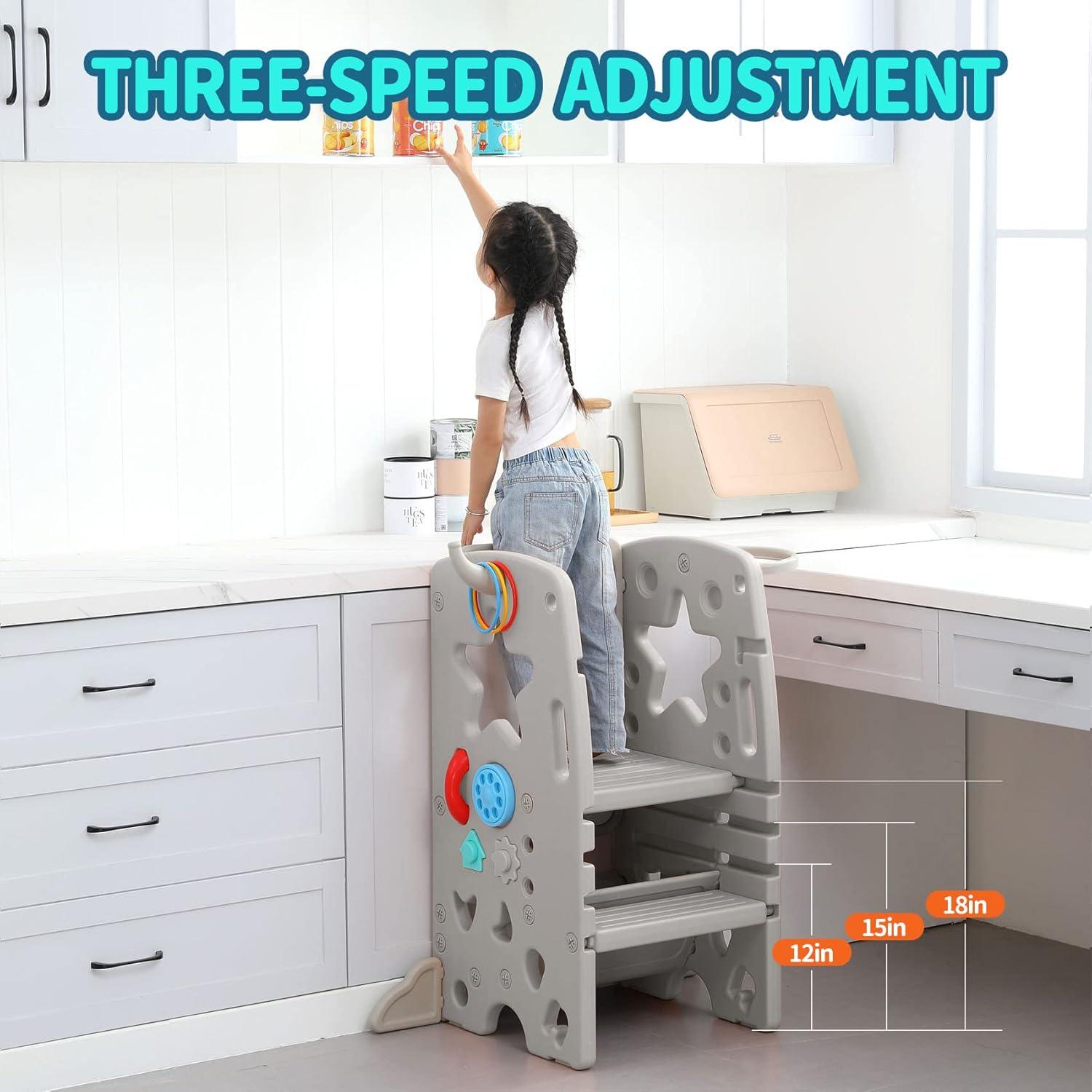 Taburete Multifuncional UNICOO para Niños Ajustable Gris