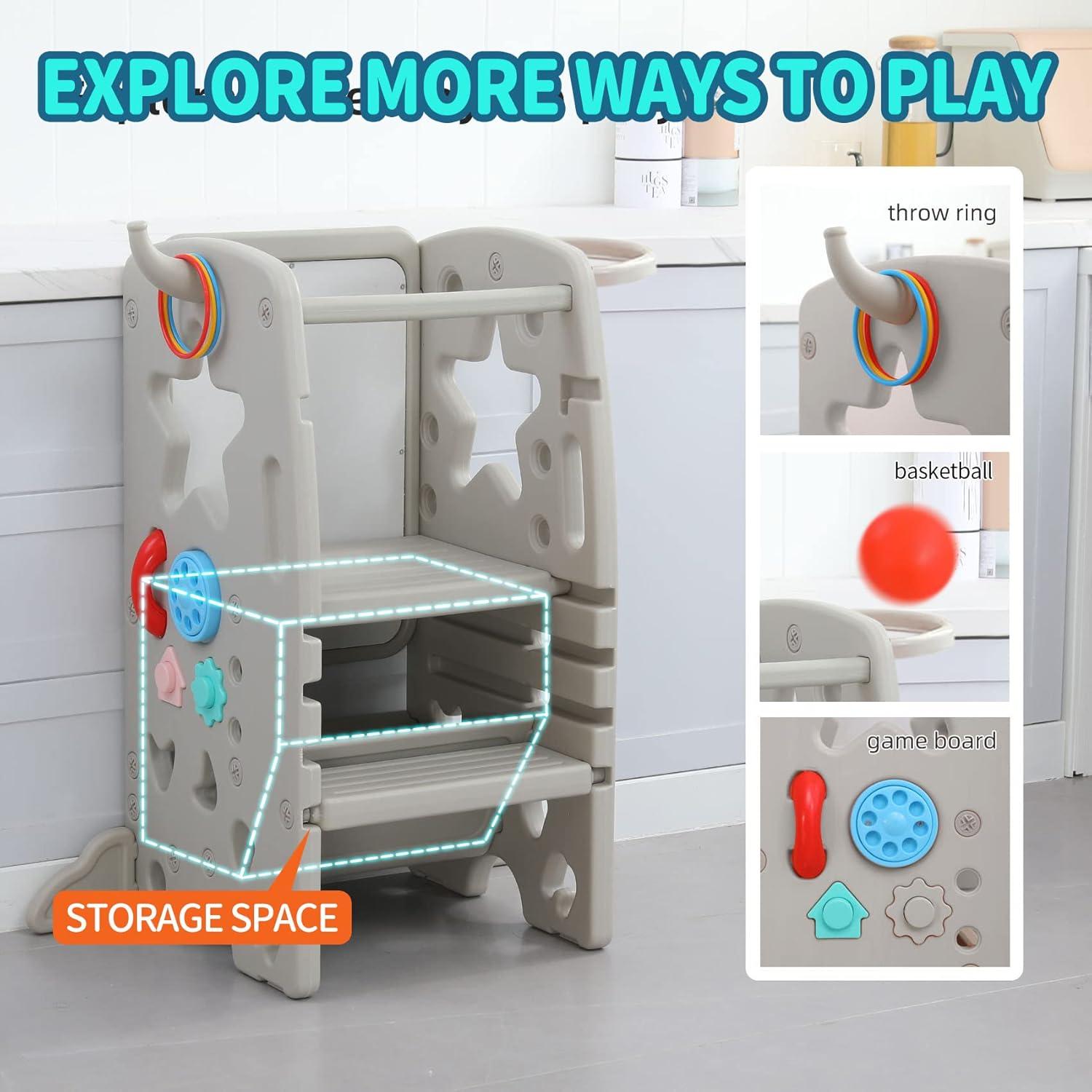 Taburete Multifuncional UNICOO para Niños Ajustable Gris
