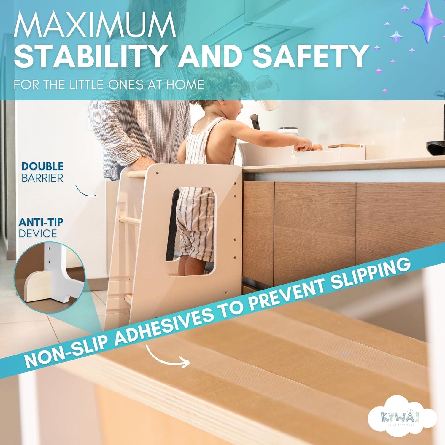 Taburete de Cocina KYWAI para Niños Blanco, Altura Ajustable