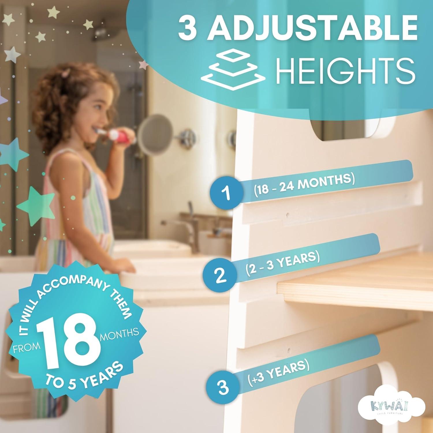 Taburete de Cocina KYWAI para Niños Blanco, Altura Ajustable