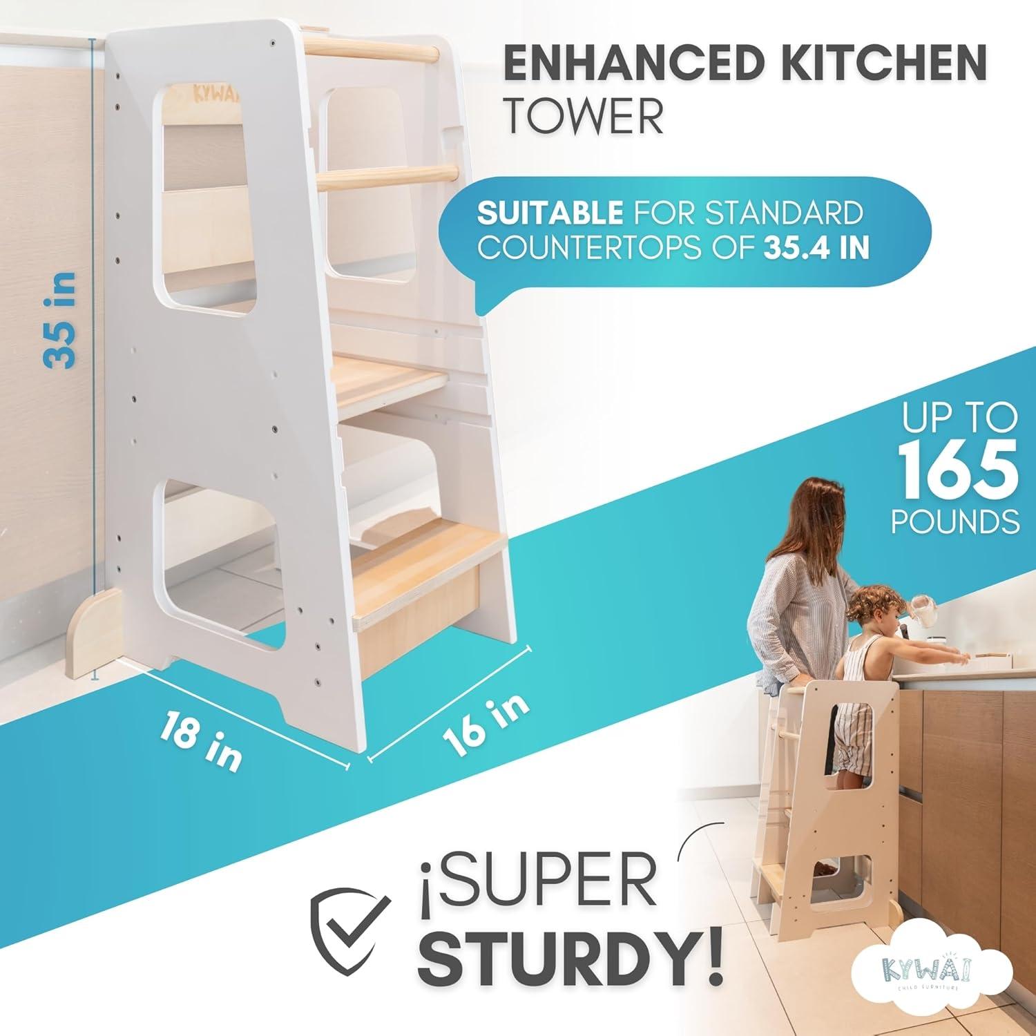 Taburete de Cocina KYWAI para Niños Blanco, Altura Ajustable