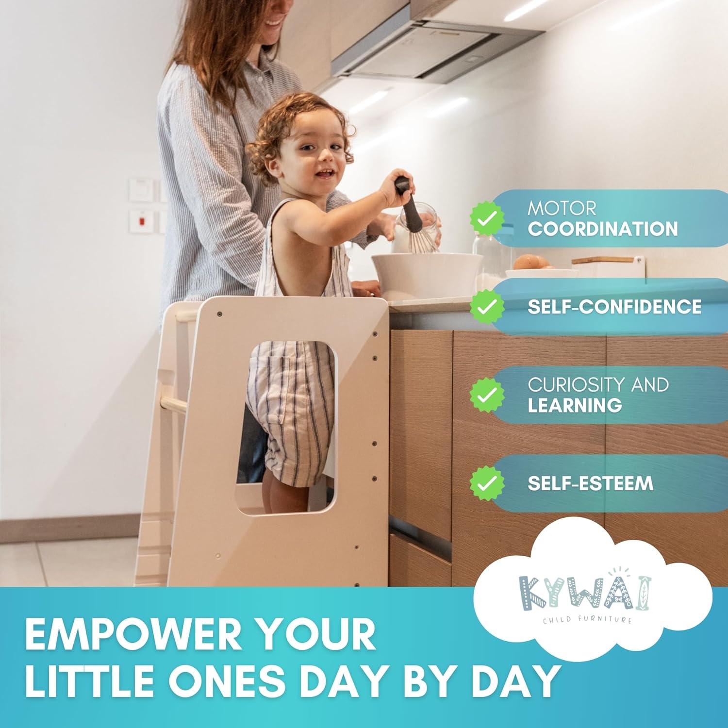 Taburete de Cocina KYWAI para Niños Blanco, Altura Ajustable