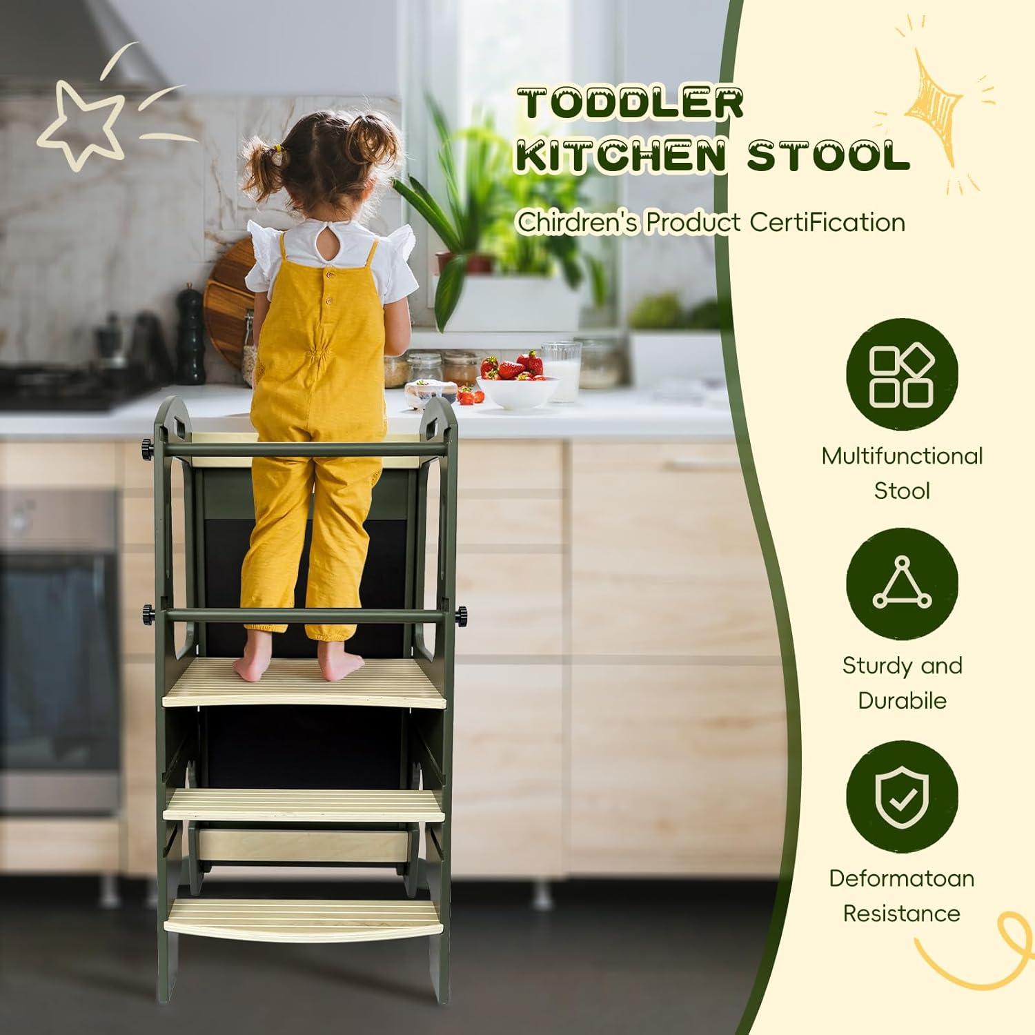 Escalera de Cocina para Niños Ymonlia de Madera Antideslizante