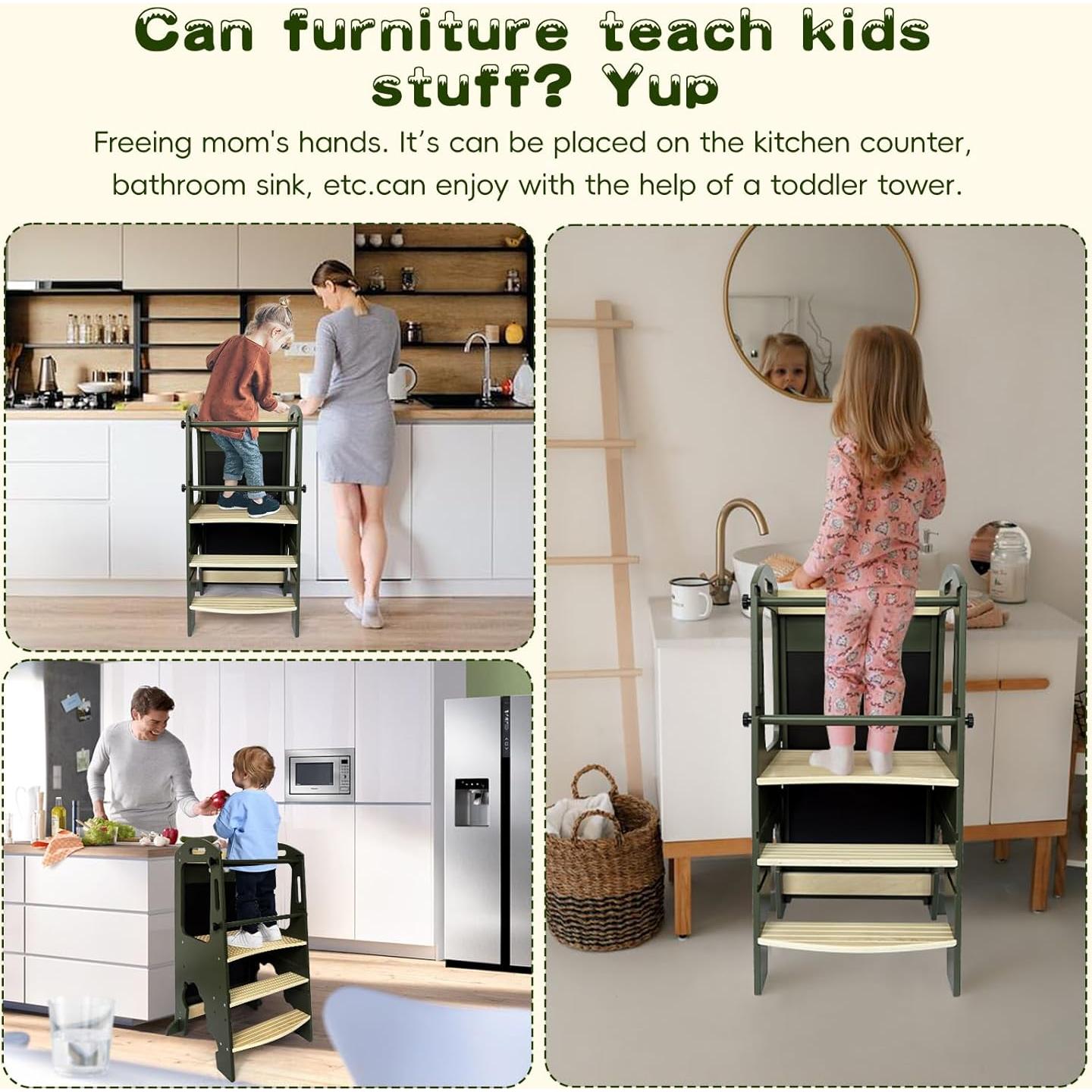 Escalera de Cocina para Niños Ymonlia de Madera Antideslizante