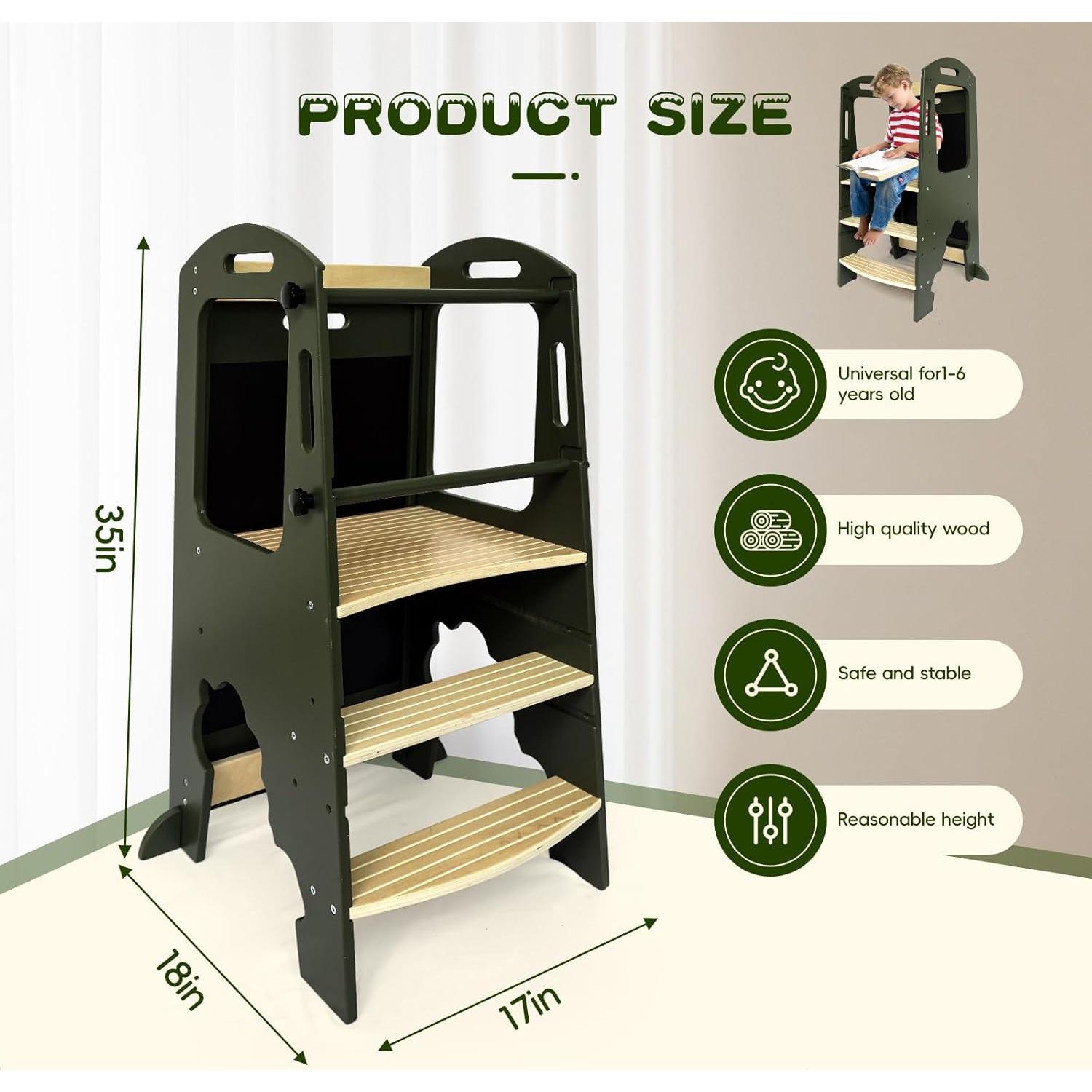 Escalera de Cocina para Niños Ymonlia de Madera Antideslizante
