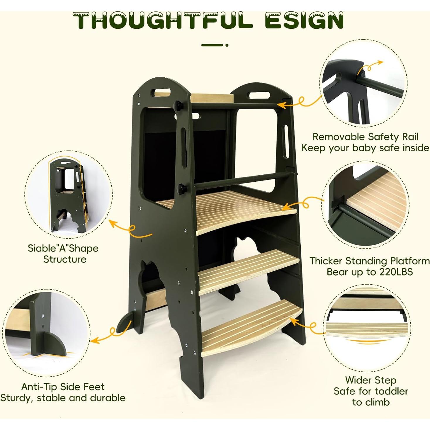 Escalera de Cocina para Niños Ymonlia de Madera Antideslizante