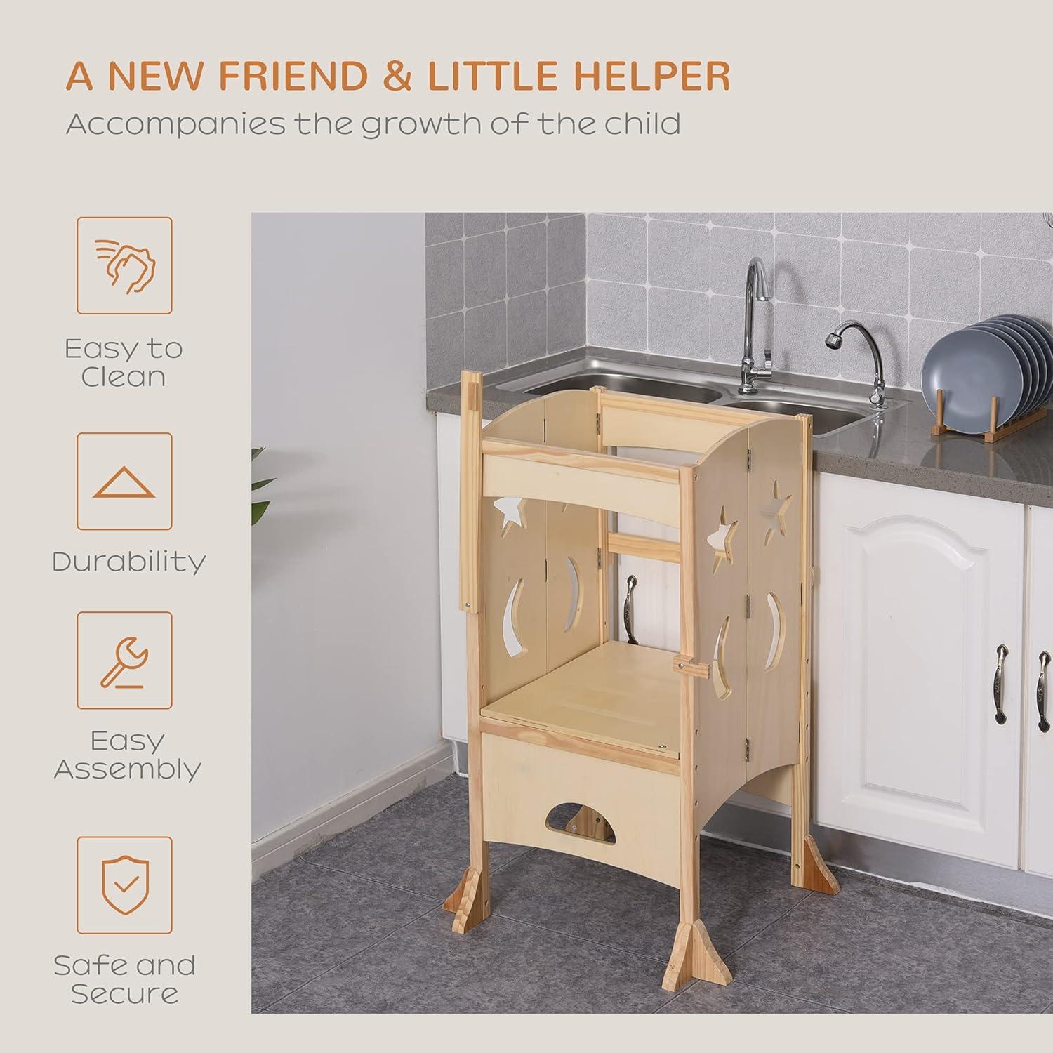 Escalera de Cocina Plegable Qaba para Niños 3-8 Años Madera