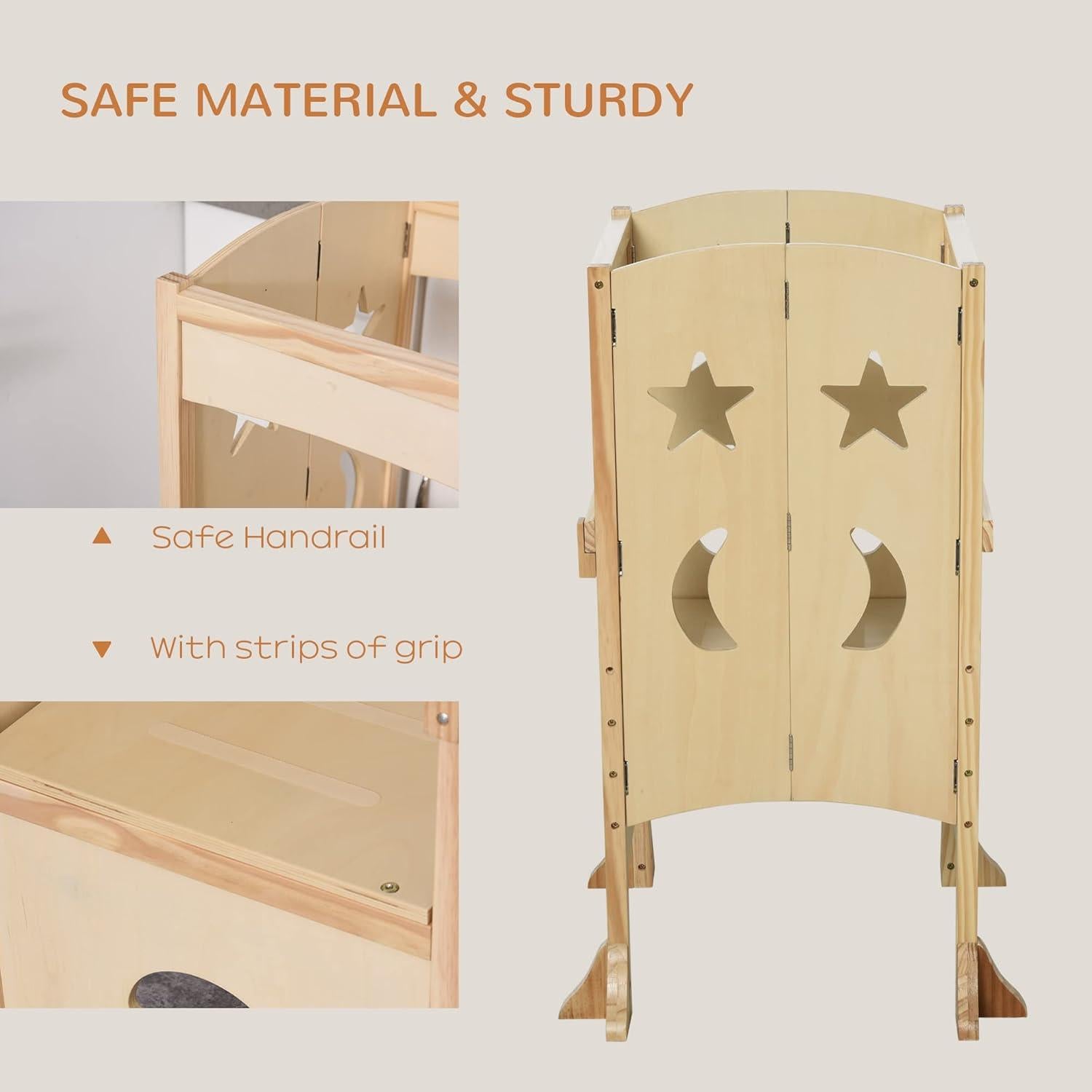 Escalera de Cocina Plegable Qaba para Niños 3-8 Años Madera
