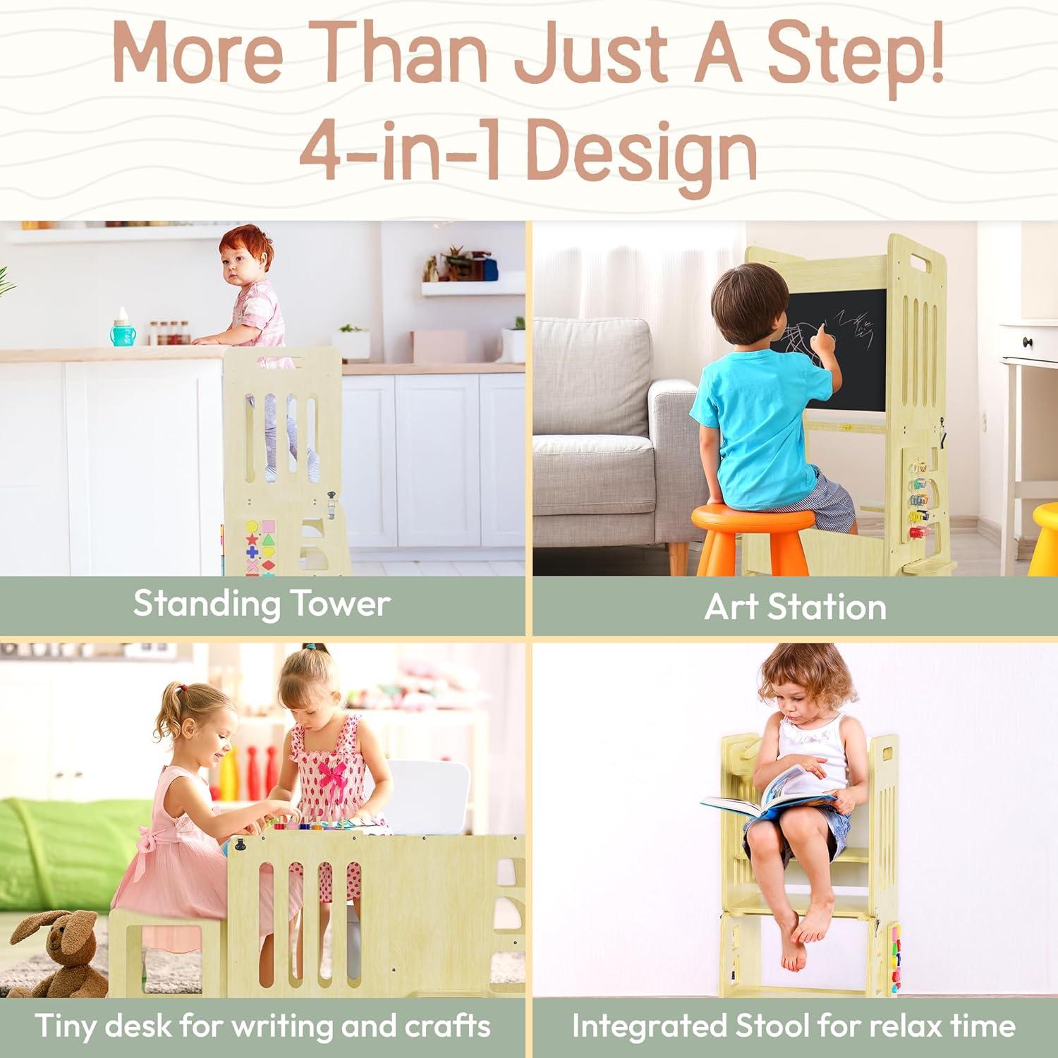 Torre Plegable 4en1 NurtureTots para Niños - Taburete Montessori