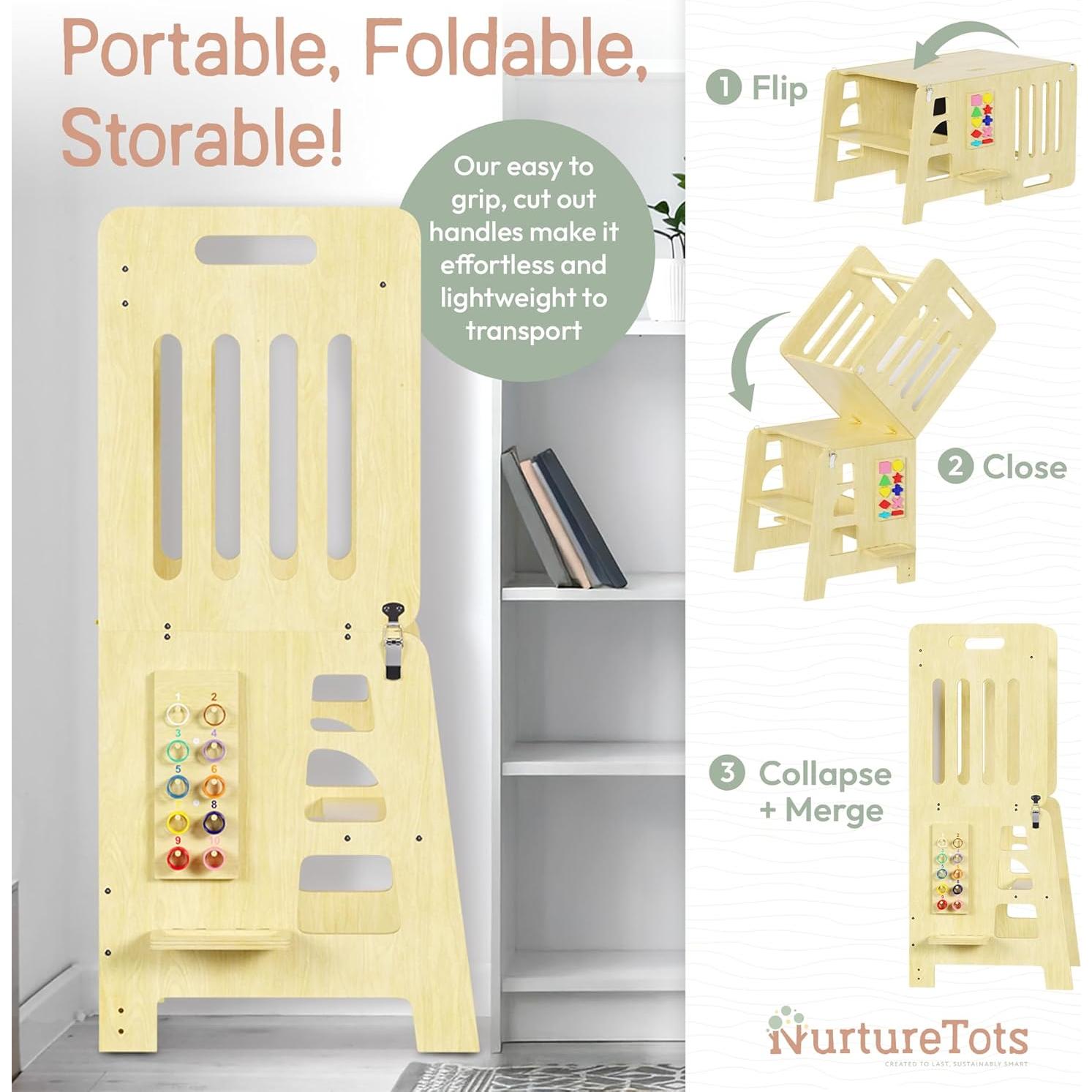 Torre Plegable 4en1 NurtureTots para Niños - Taburete Montessori