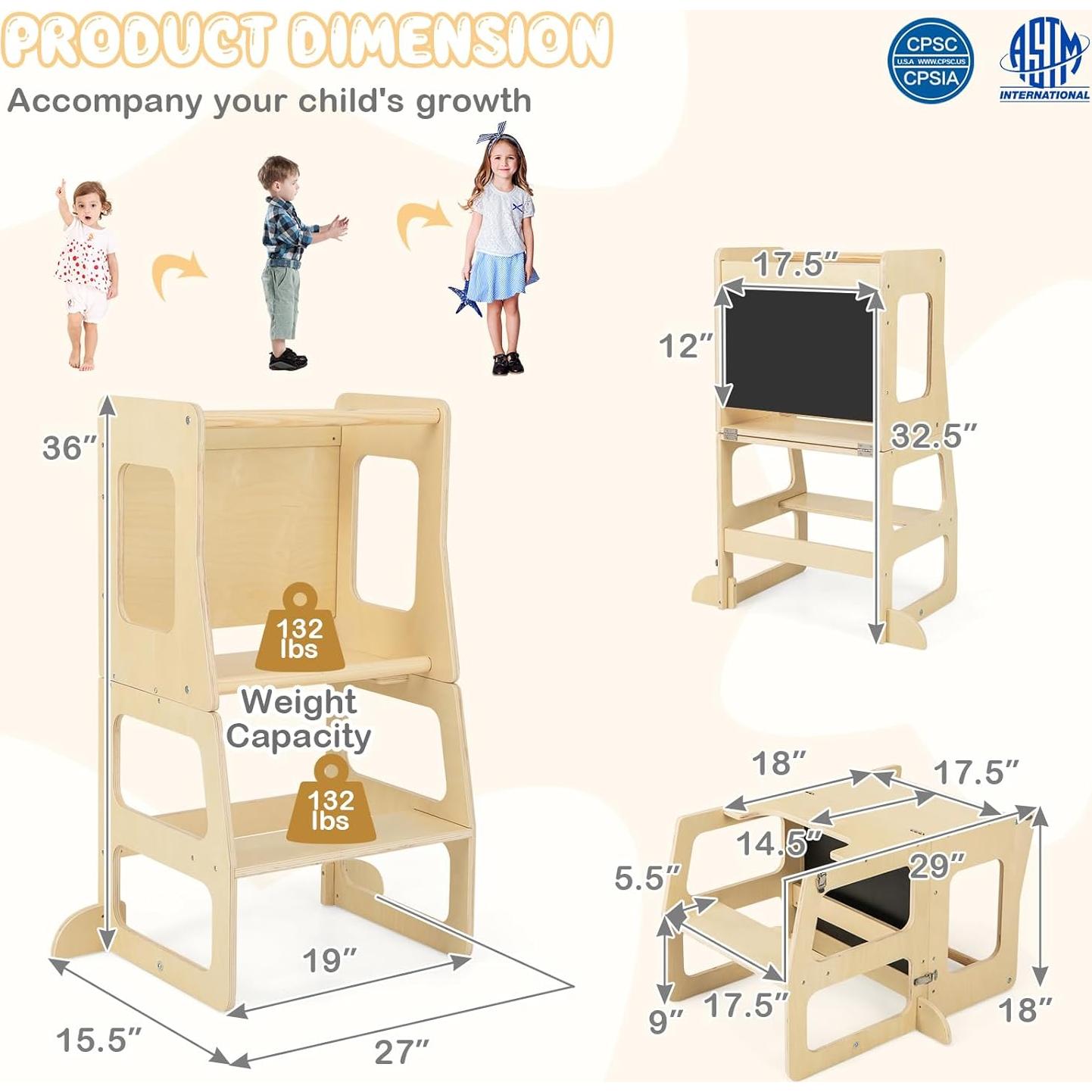 Torre de Aprendizaje Costzon 3 en 1 para Niños Plegable