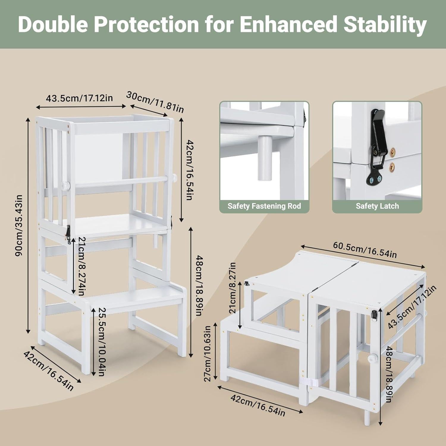 Torre de Pie Multifuncional COSYLAND 3 en 1 para Niños - Taburete de Cocina con Pizarra