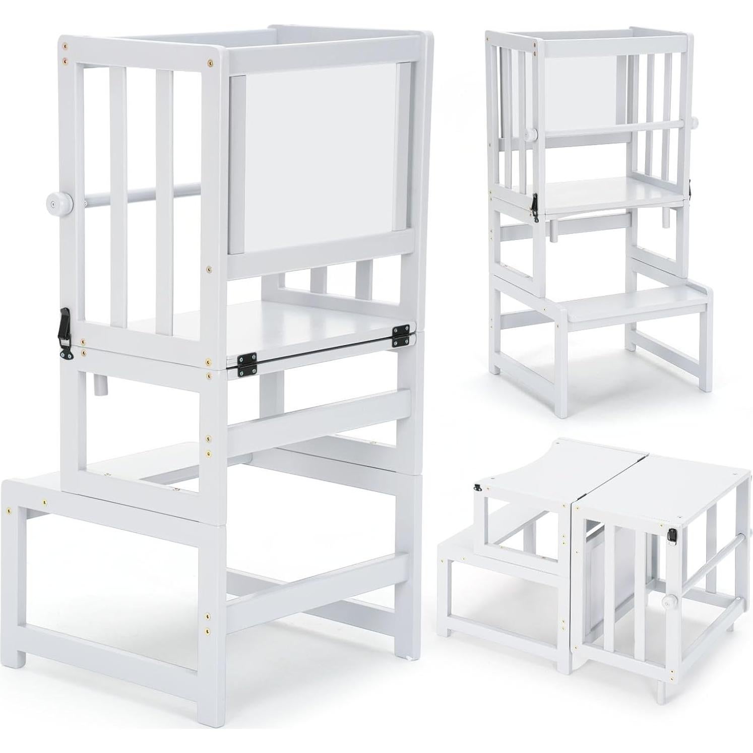 Torre de Pie Multifuncional COSYLAND 3 en 1 para Niños - Taburete de Cocina con Pizarra