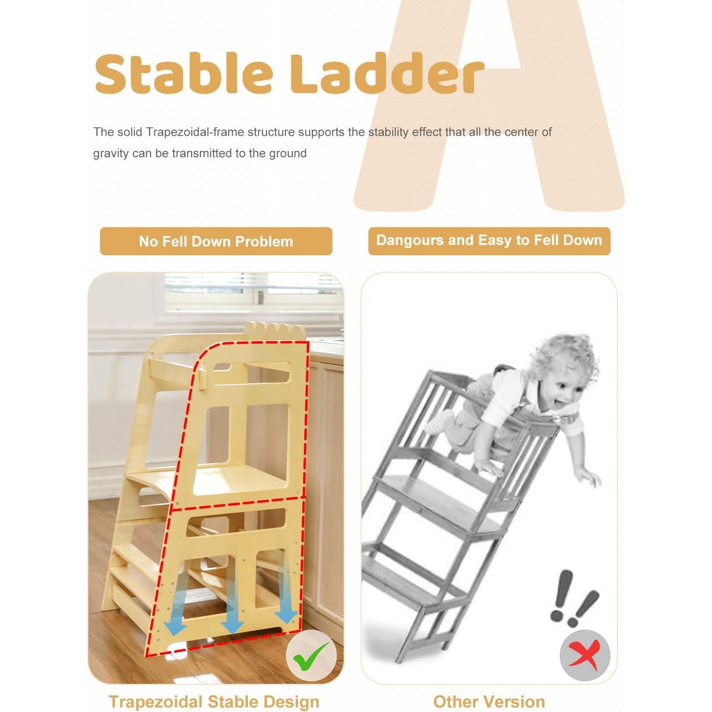 Escalera Montessori Ajustable Lauon para Niños - Madera Natural