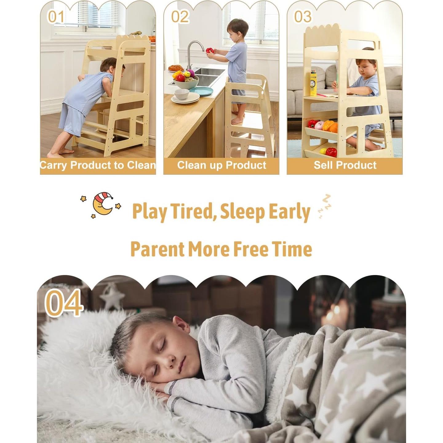 Escalera Montessori Ajustable Lauon para Niños - Madera Natural