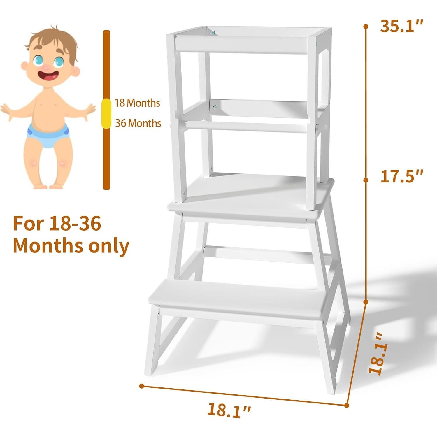 Escalera de cocina Montessori Joylico para niños - Madera blanca