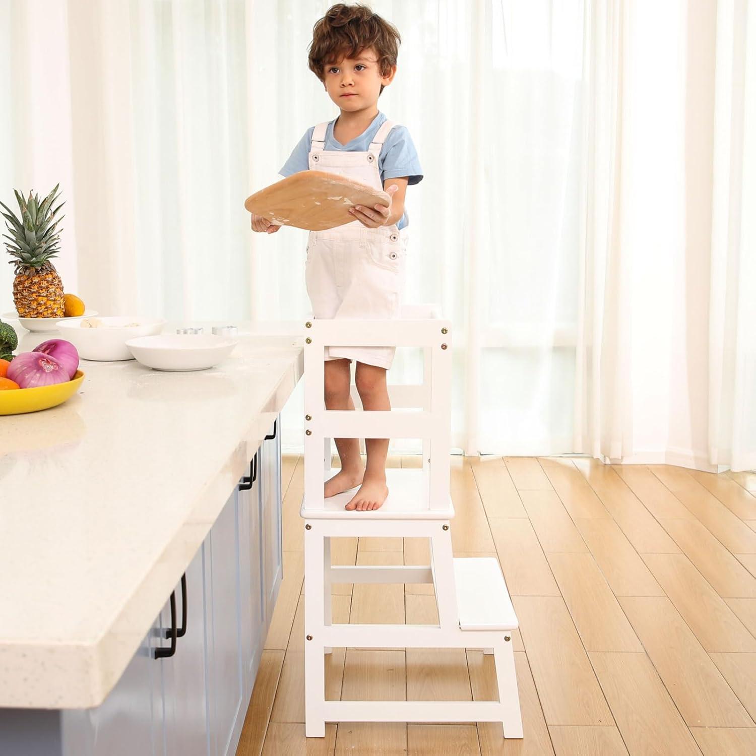 Escalera de cocina Montessori Joylico para niños - Madera blanca