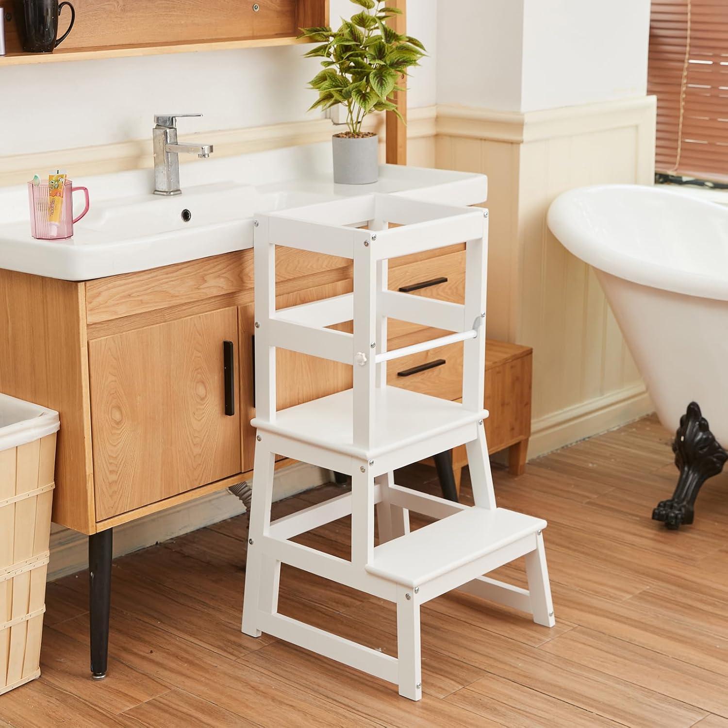 Escalera de cocina Montessori Joylico para niños - Madera blanca