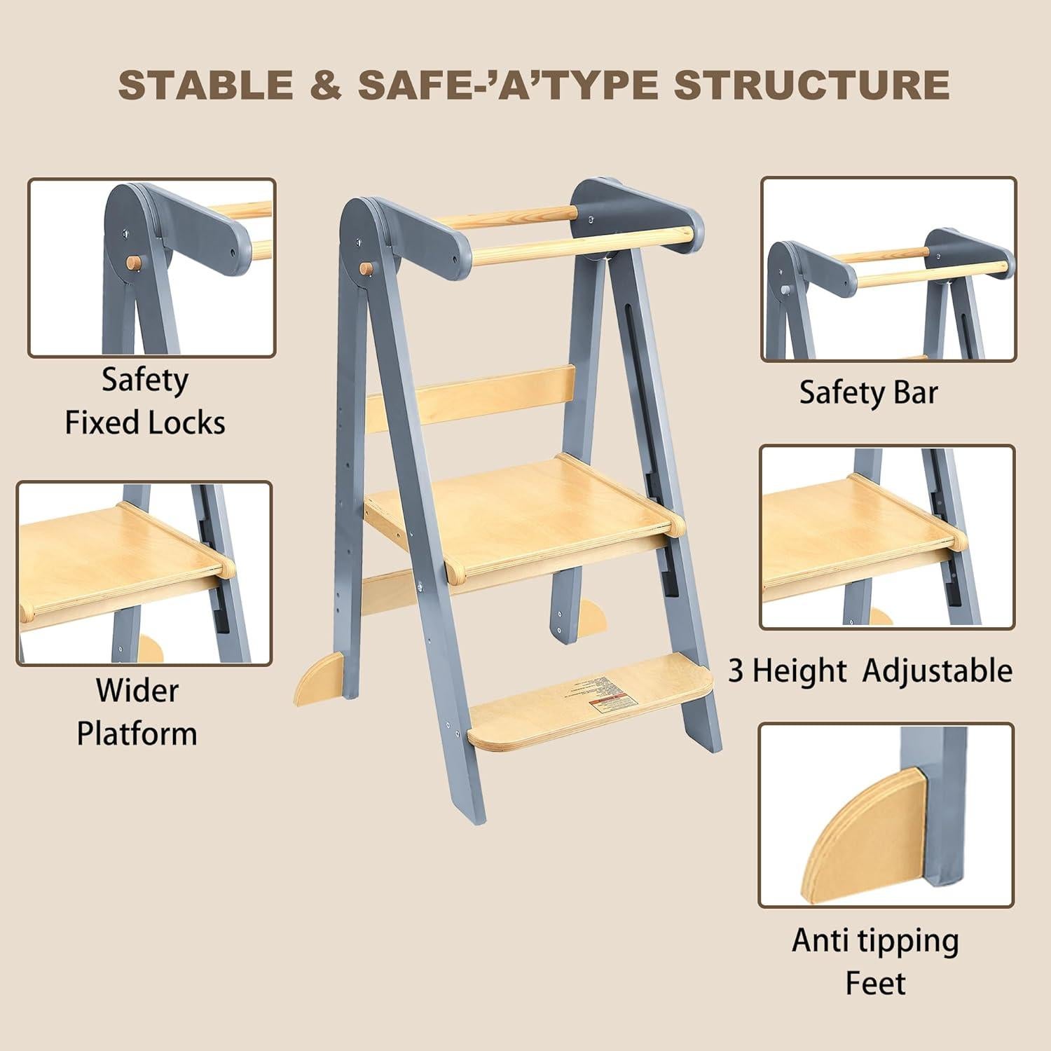 Torre Plegable Montessori TDKDHoming para Niños 3 Alturas Ajustables